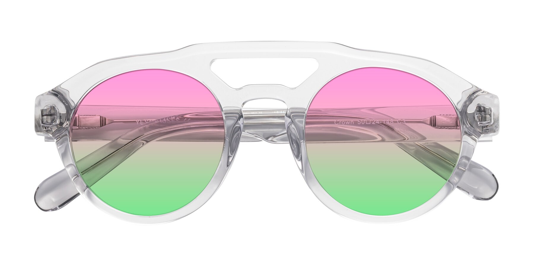 Folded Front of Crown in Light Gray with Pink / Green Gradient Lenses
