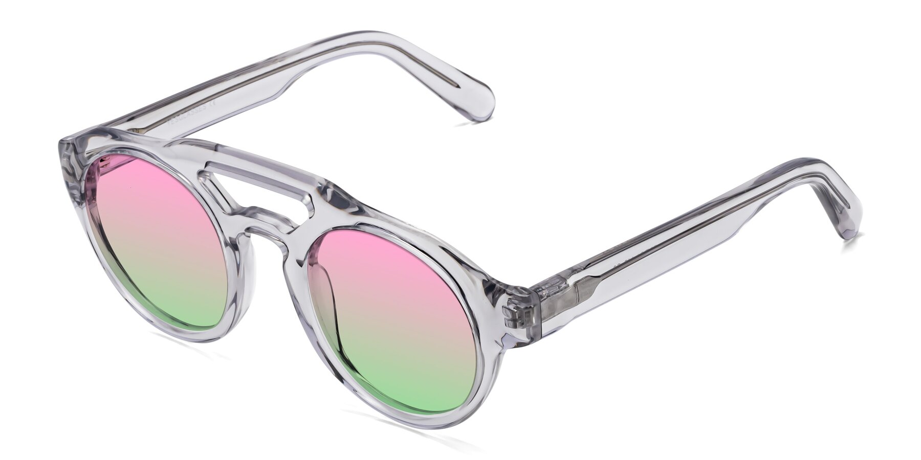 Angle of Crown in Light Gray with Pink / Green Gradient Lenses