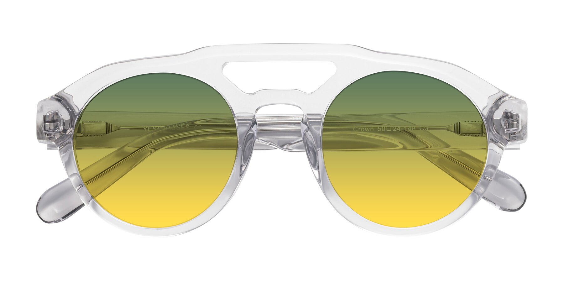 Folded Front of Crown in Light Gray with Green / Yellow Gradient Lenses