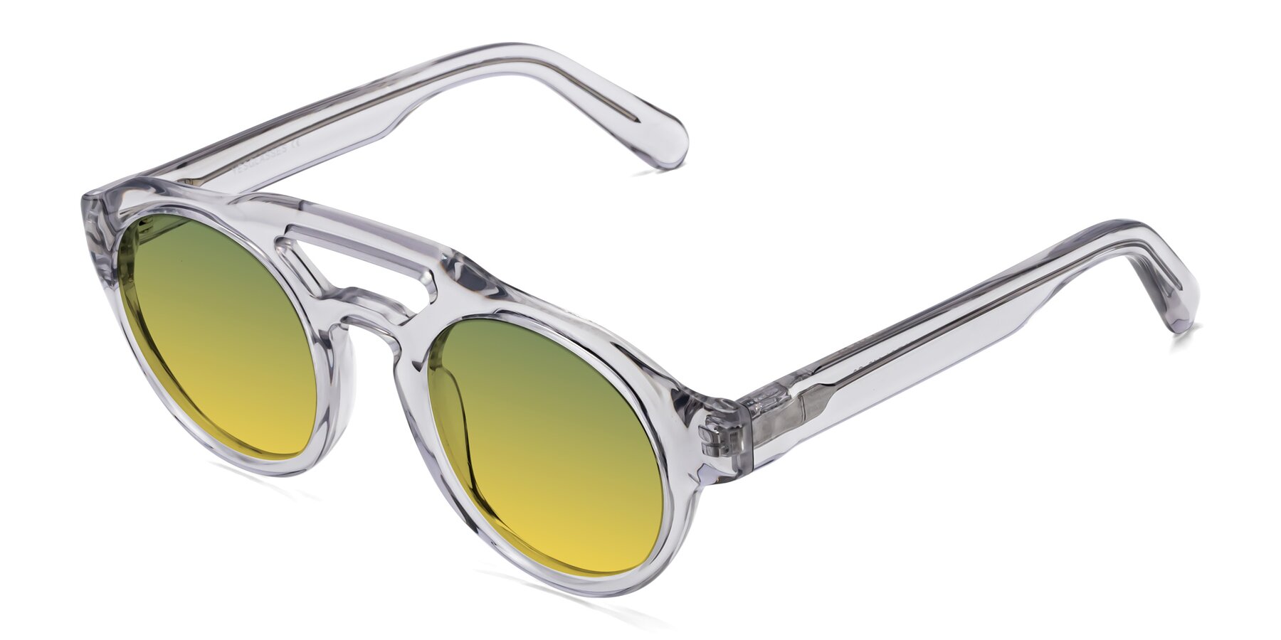 Angle of Crown in Light Gray with Green / Yellow Gradient Lenses