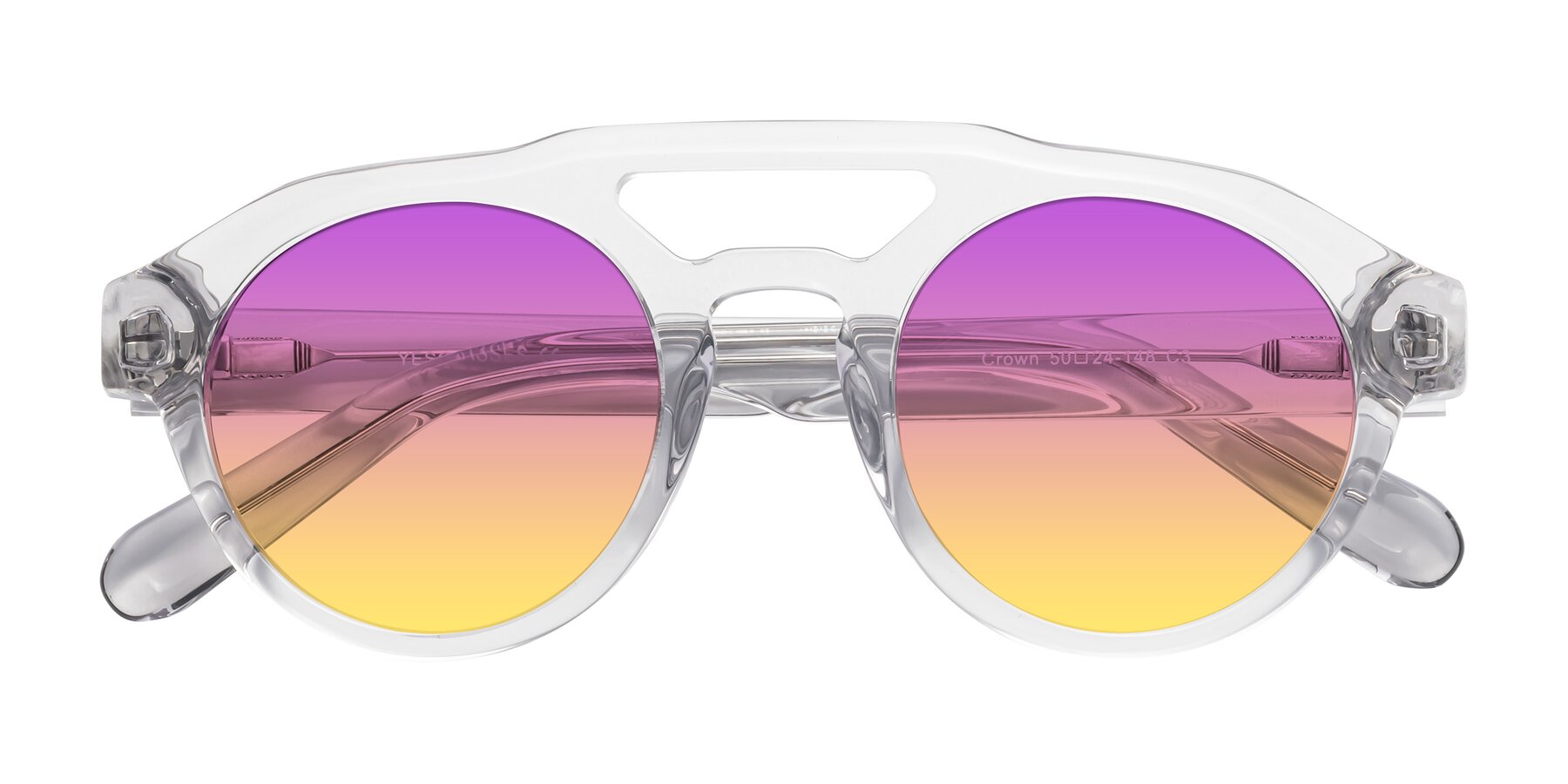 Folded Front of Crown in Light Gray with Purple / Yellow Gradient Lenses