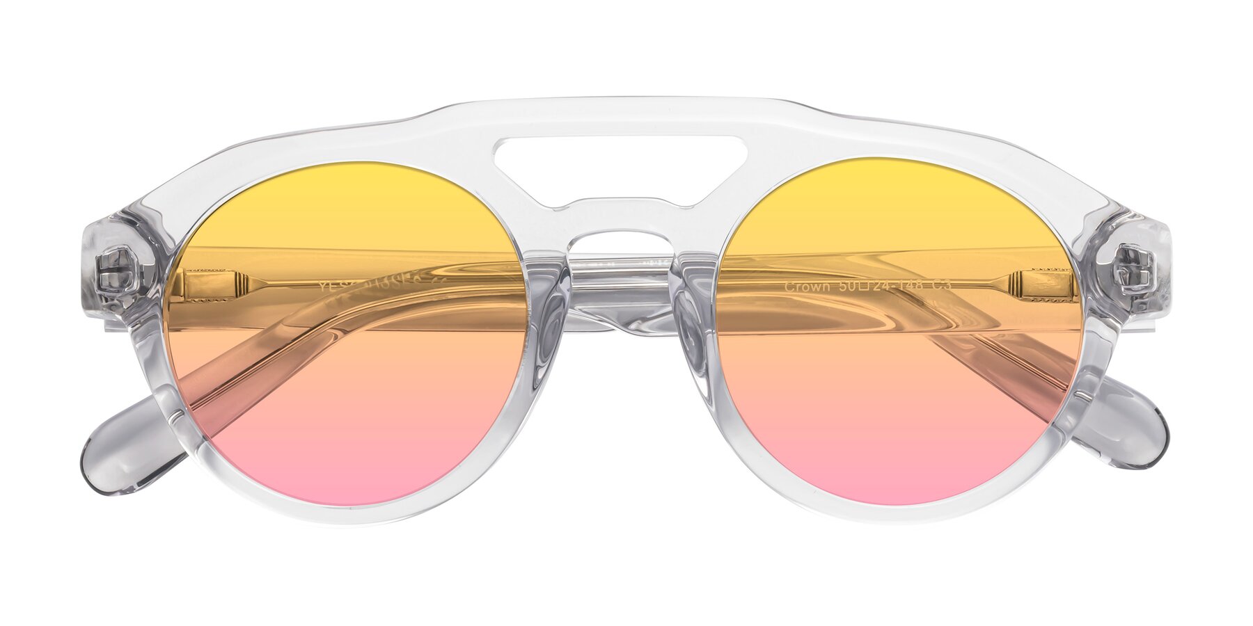 Folded Front of Crown in Light Gray with Yellow / Pink Gradient Lenses