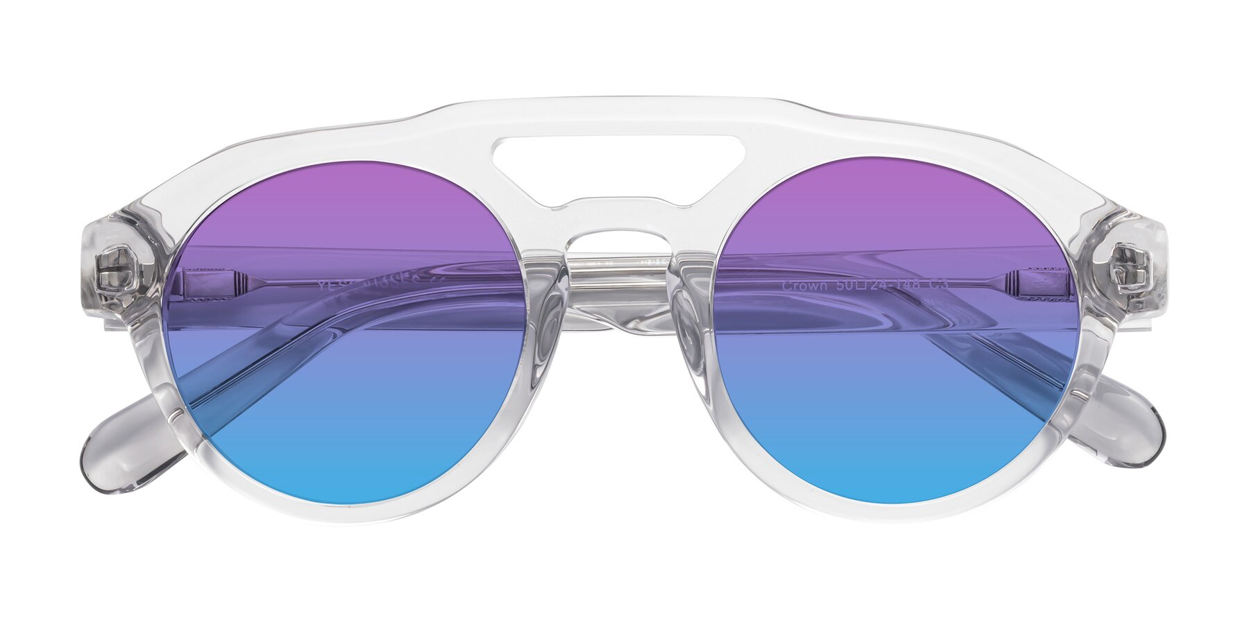 Folded Front of Crown in Light Gray with Purple / Blue Gradient Lenses