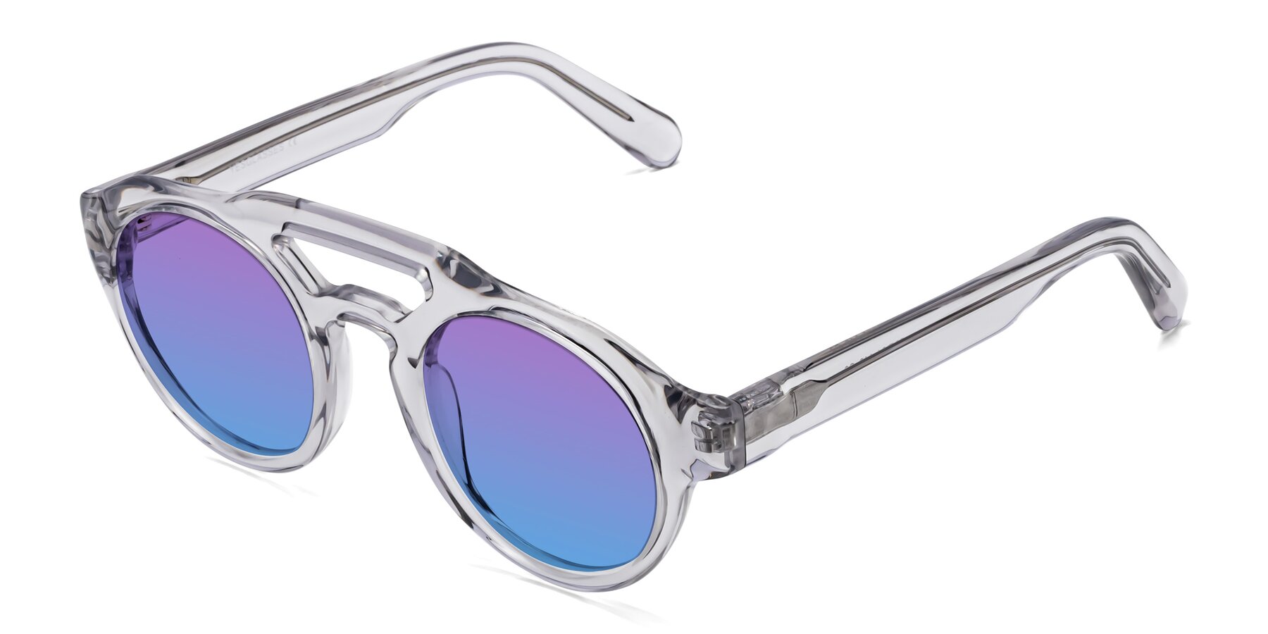 Angle of Crown in Light Gray with Purple / Blue Gradient Lenses