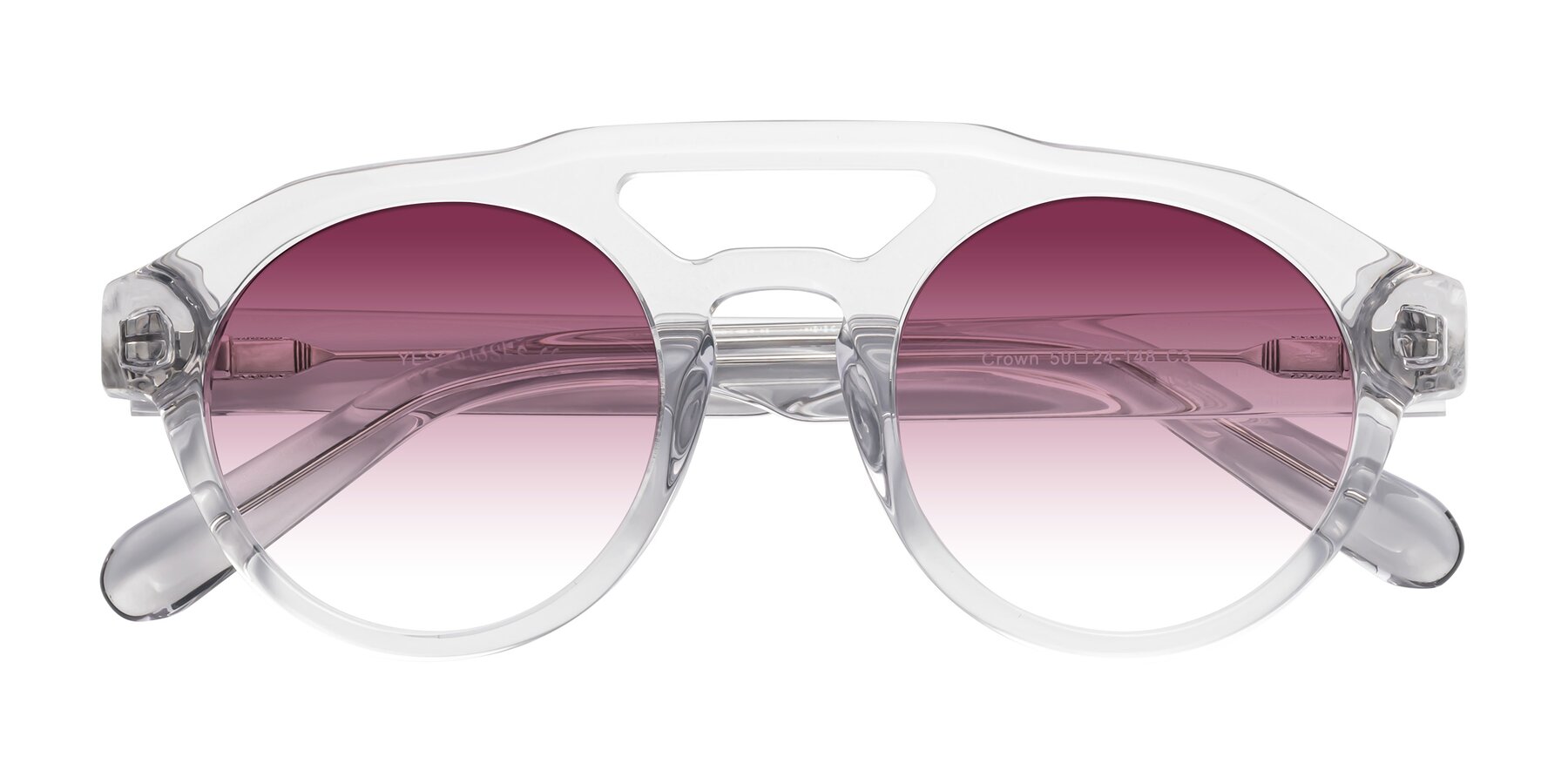 Folded Front of Crown in Light Gray with Wine Gradient Lenses