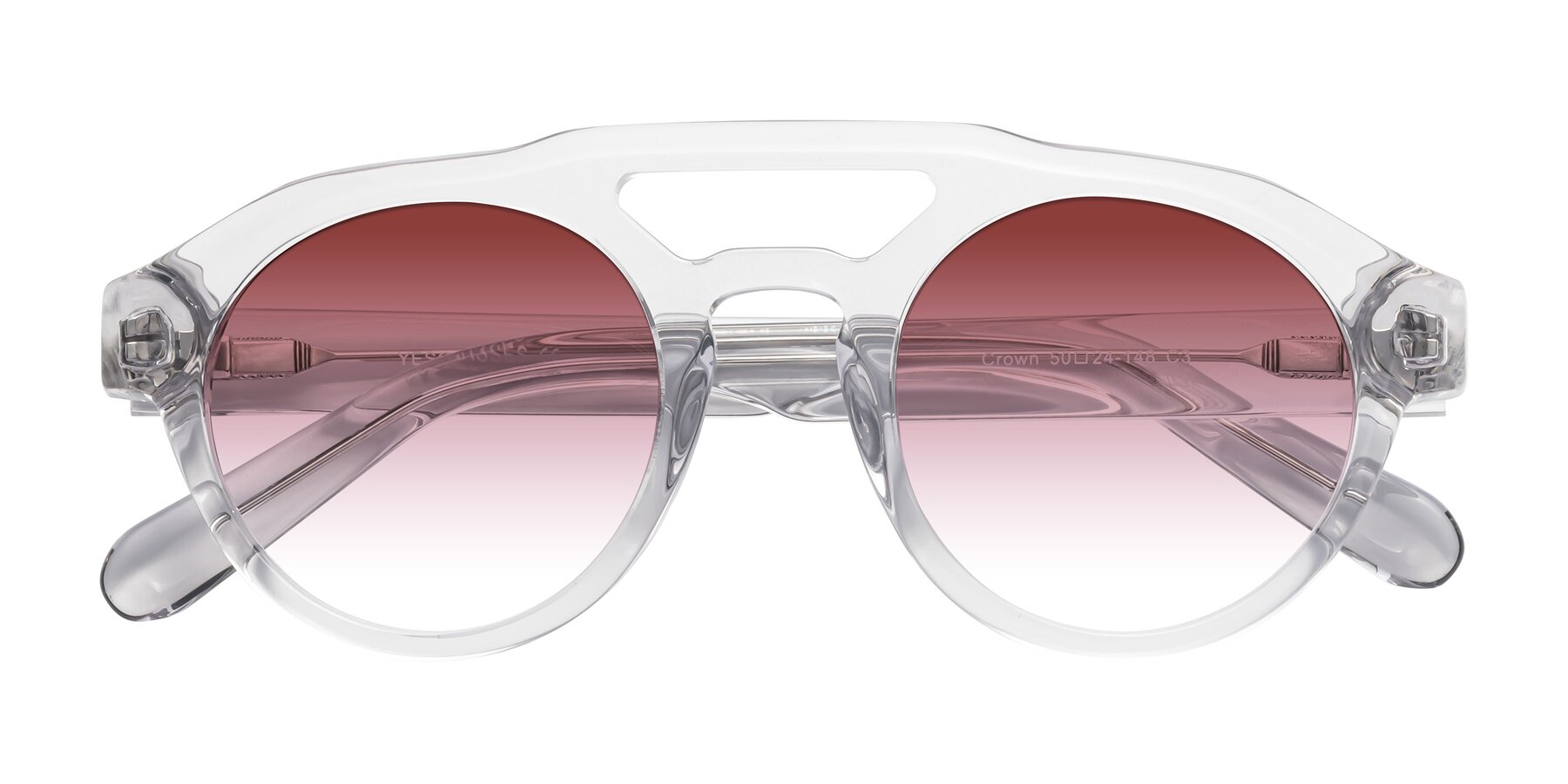 Folded Front of Crown in Light Gray with Garnet Gradient Lenses