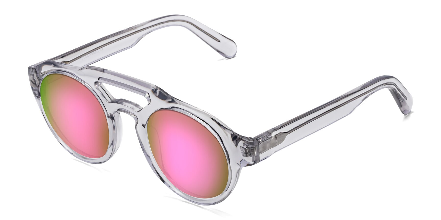 Angle of Crown in Light Gray with Pink Mirrored Lenses