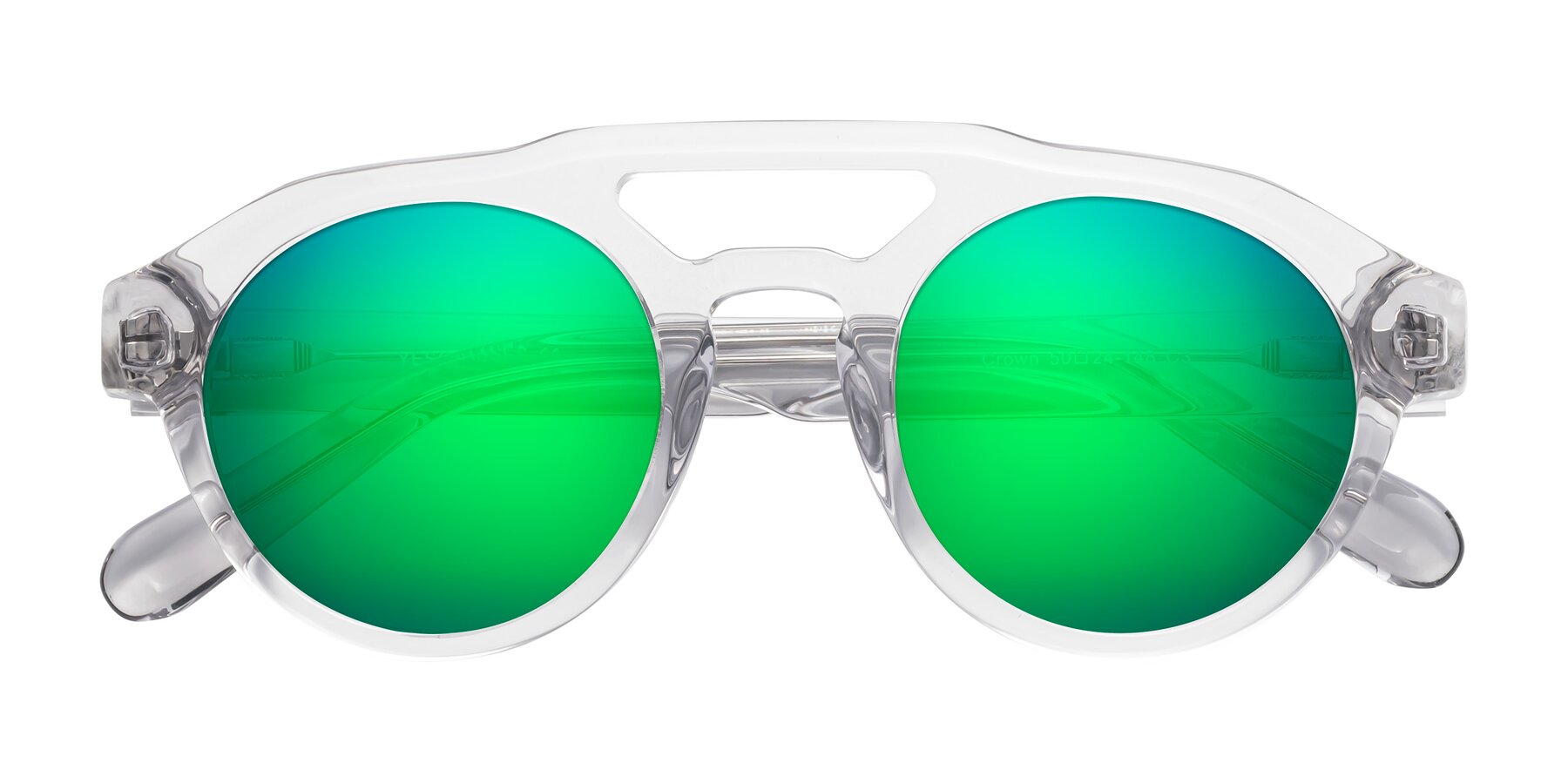 Folded Front of Crown in Light Gray with Green Mirrored Lenses