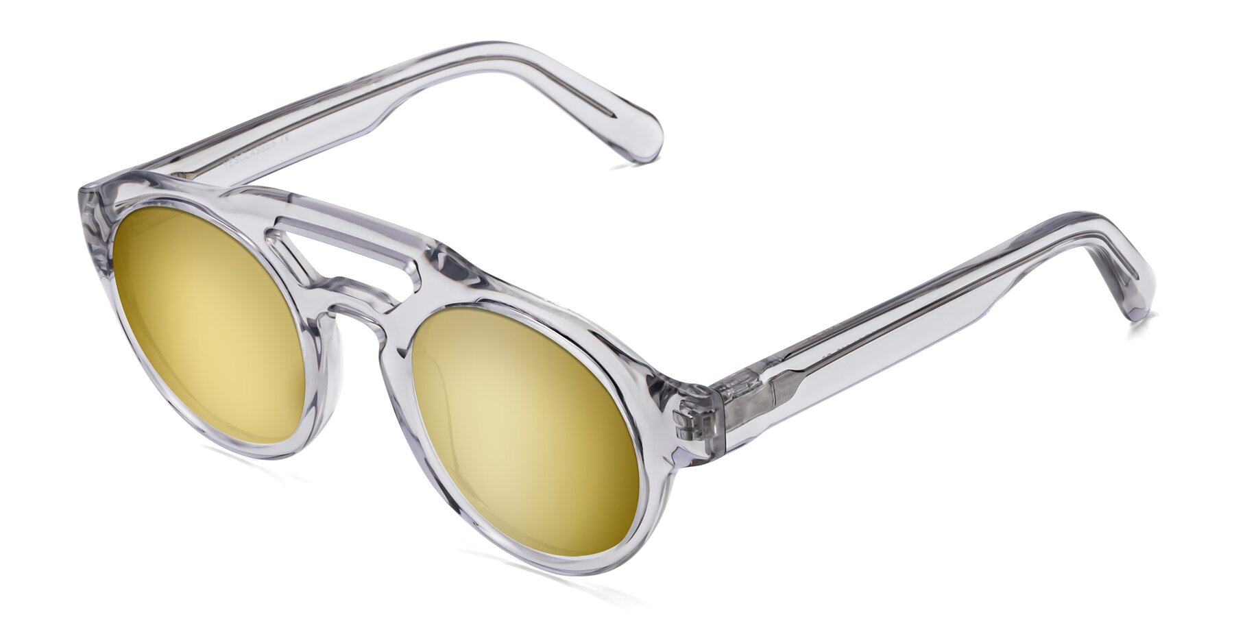 Angle of Crown in Light Gray with Gold Mirrored Lenses