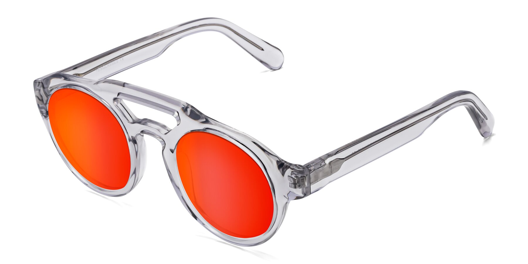 Angle of Crown in Light Gray with Red Gold Mirrored Lenses