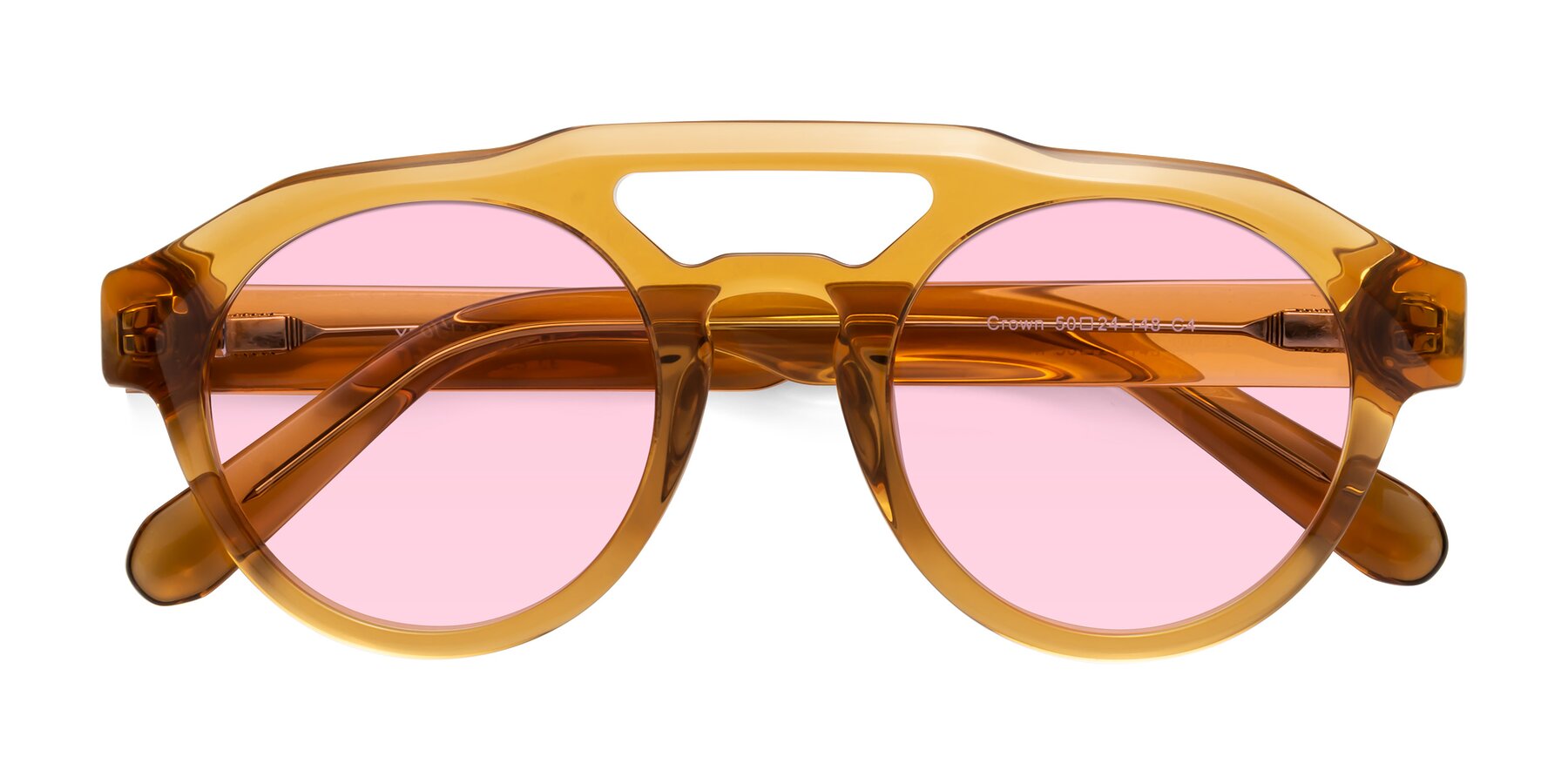 Folded Front of Crown in Amber with Light Pink Tinted Lenses