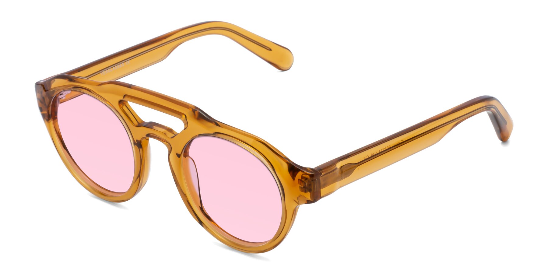 Angle of Crown in Amber with Light Pink Tinted Lenses