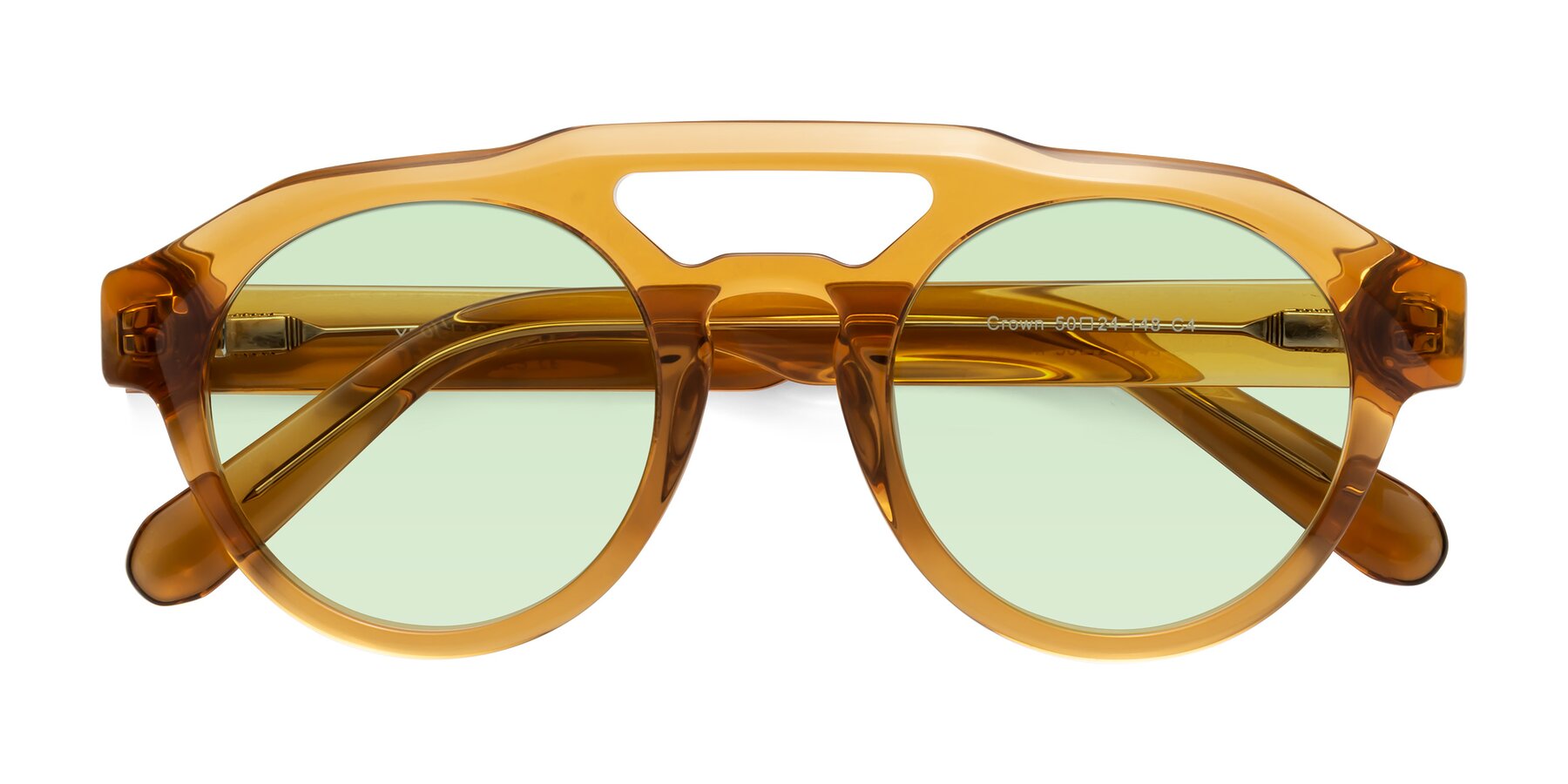 Folded Front of Crown in Amber with Light Green Tinted Lenses