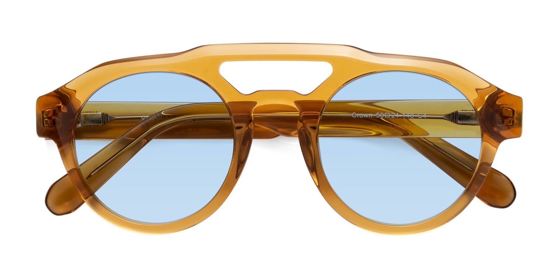 Folded Front of Crown in Amber with Light Blue Tinted Lenses