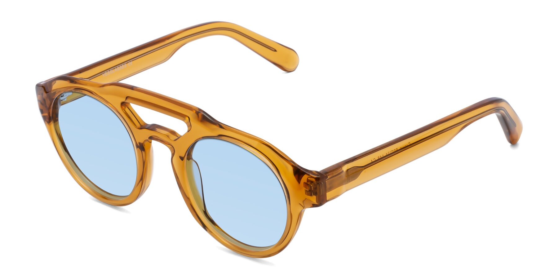 Angle of Crown in Amber with Light Blue Tinted Lenses