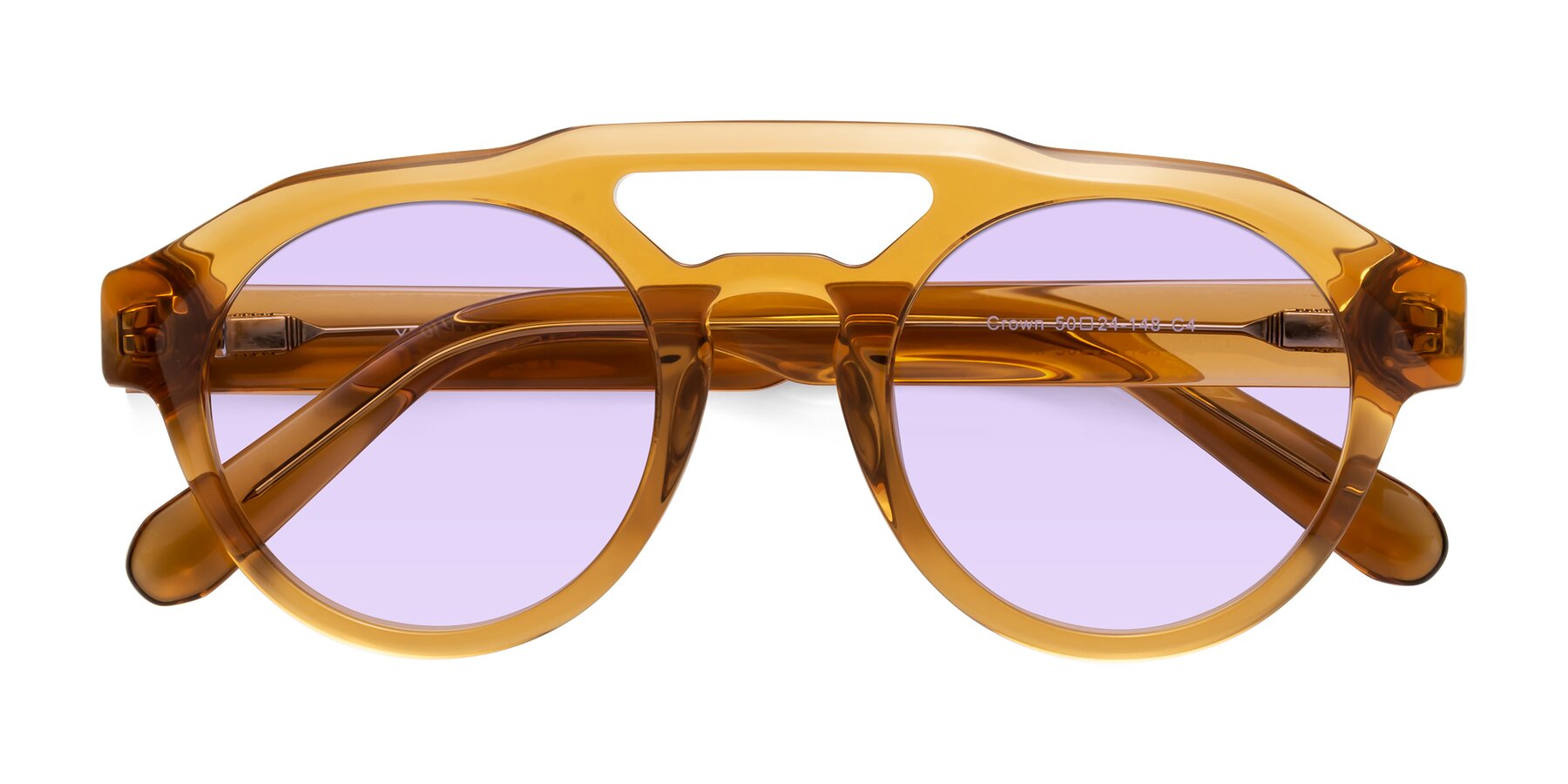 Folded Front of Crown in Amber with Light Purple Tinted Lenses