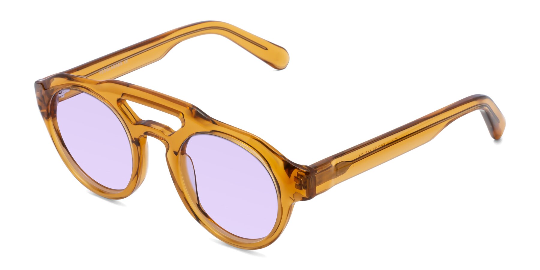 Angle of Crown in Amber with Light Purple Tinted Lenses