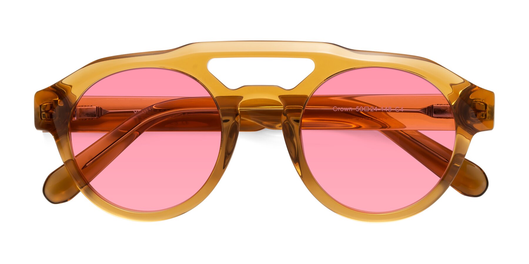 Folded Front of Crown in Amber with Pink Tinted Lenses