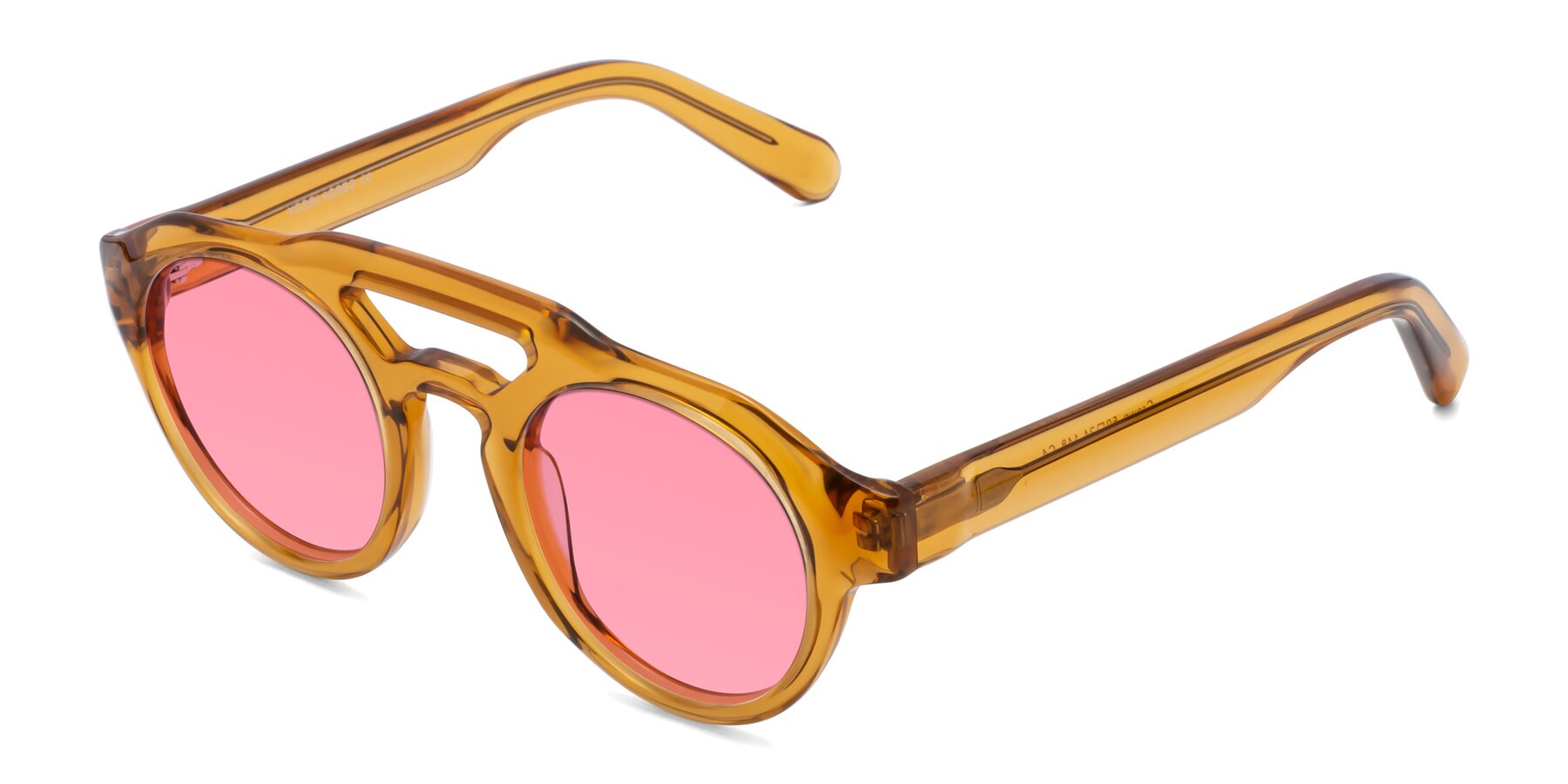 Angle of Crown in Amber with Pink Tinted Lenses