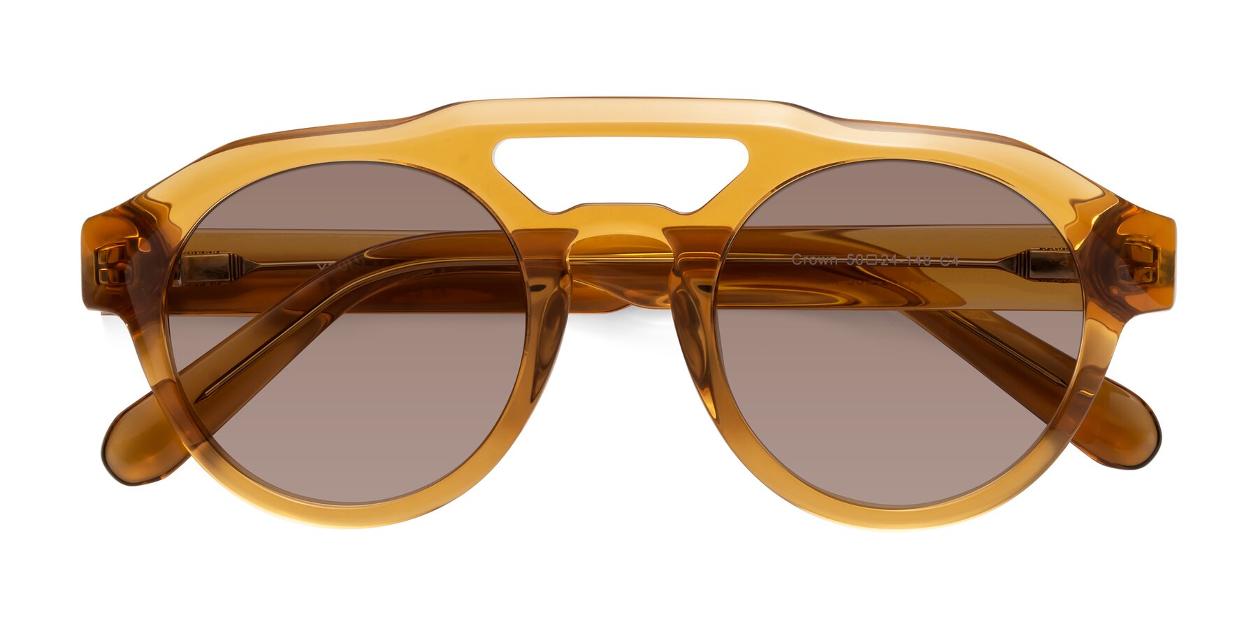 Folded Front of Crown in Amber with Medium Brown Tinted Lenses