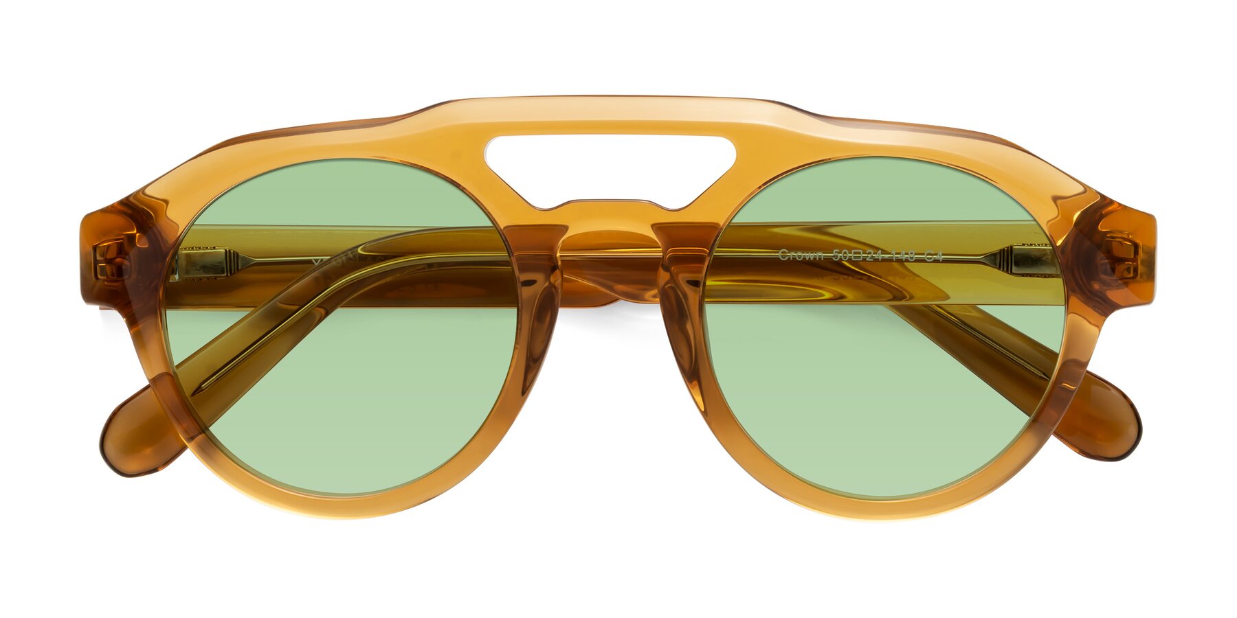 Folded Front of Crown in Amber with Medium Green Tinted Lenses