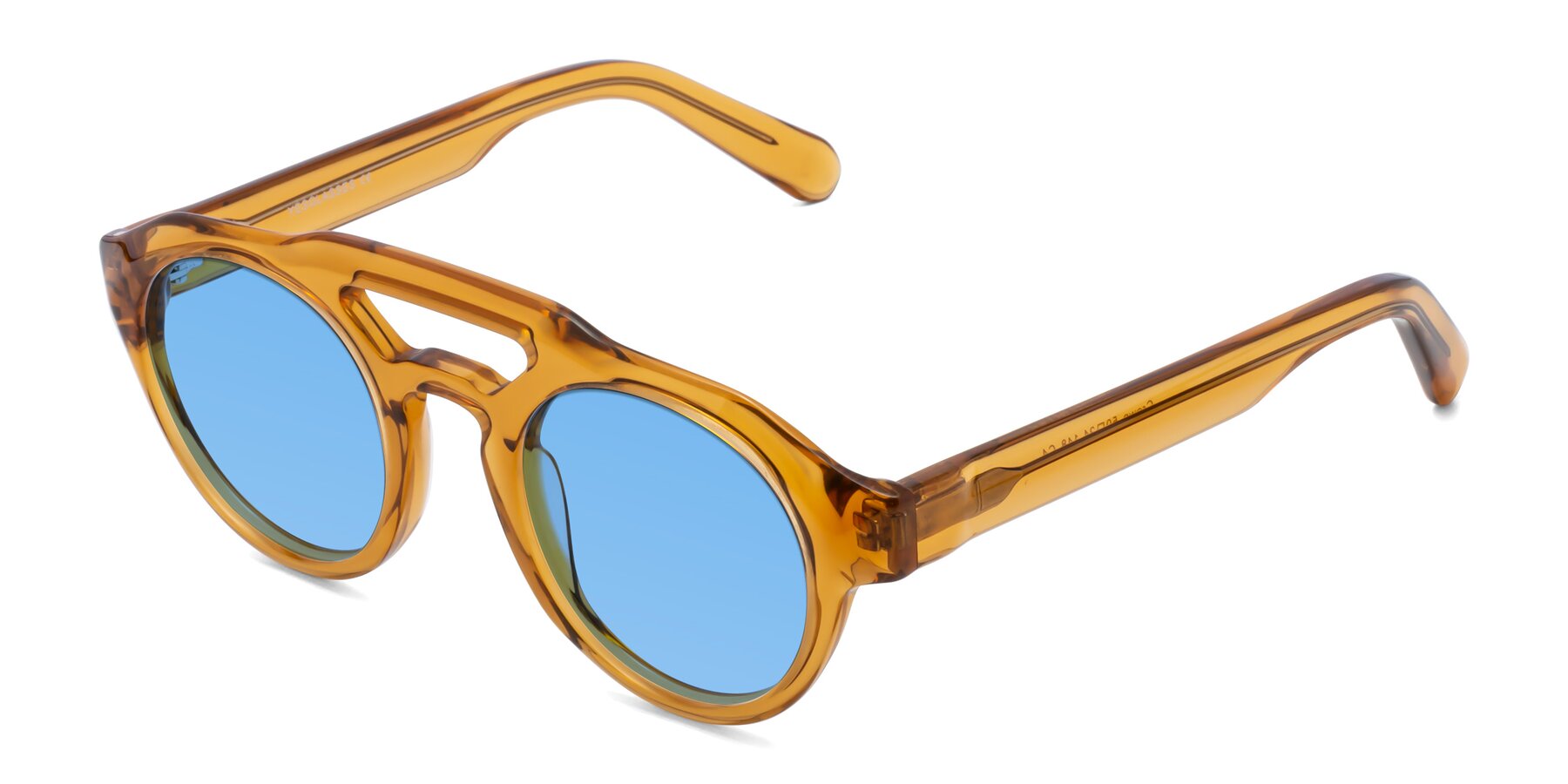 Angle of Crown in Amber with Medium Blue Tinted Lenses