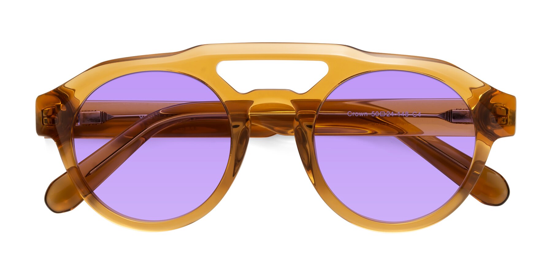 Folded Front of Crown in Amber with Medium Purple Tinted Lenses