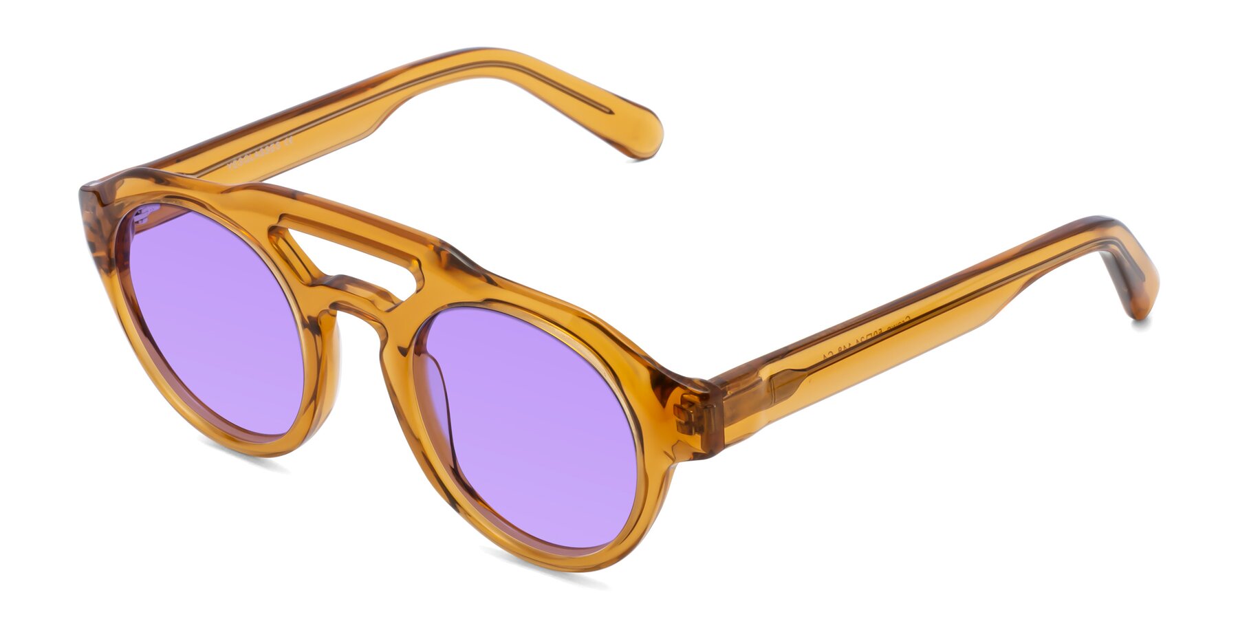 Angle of Crown in Amber with Medium Purple Tinted Lenses