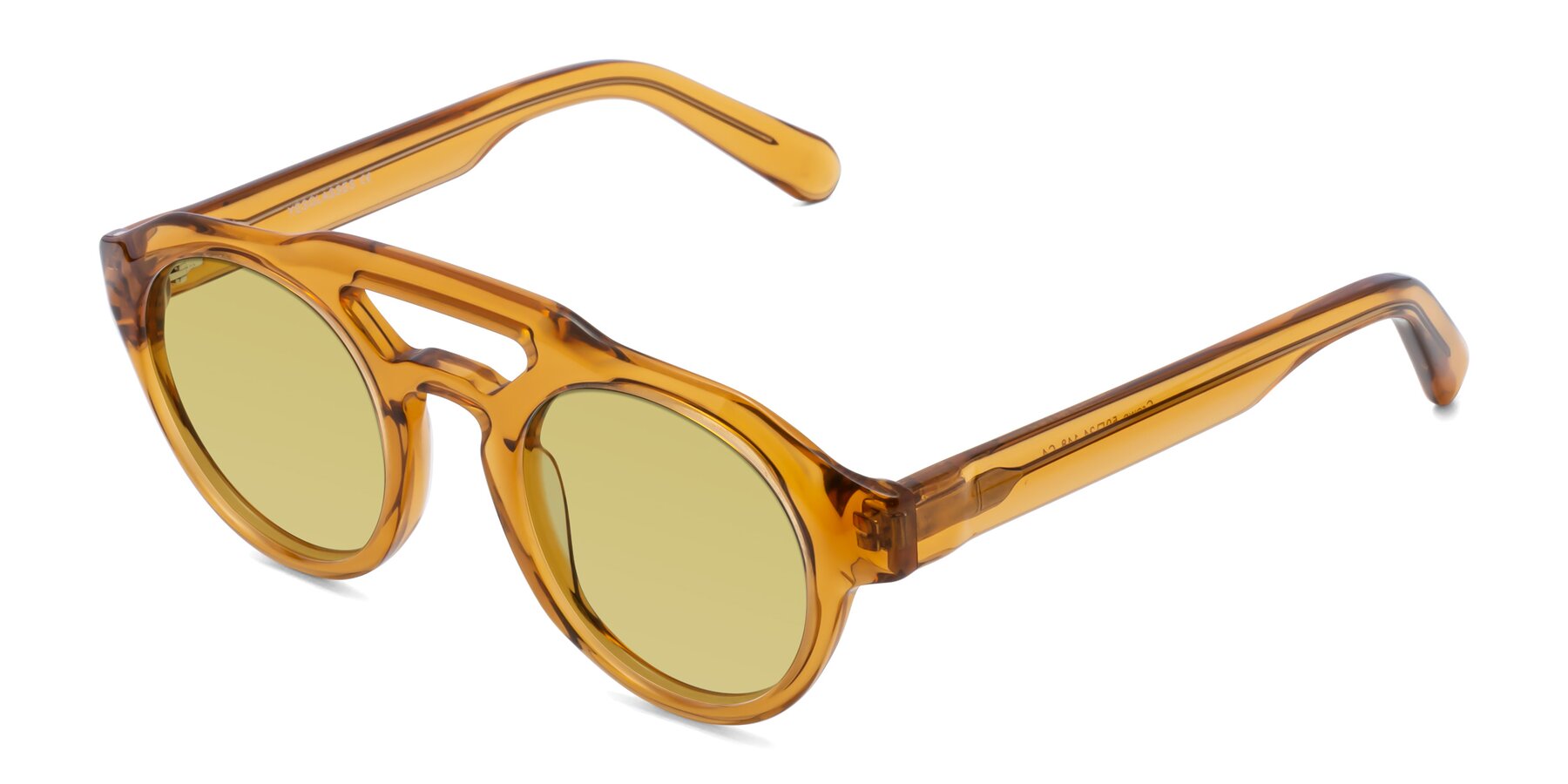 Angle of Crown in Amber with Medium Champagne Tinted Lenses