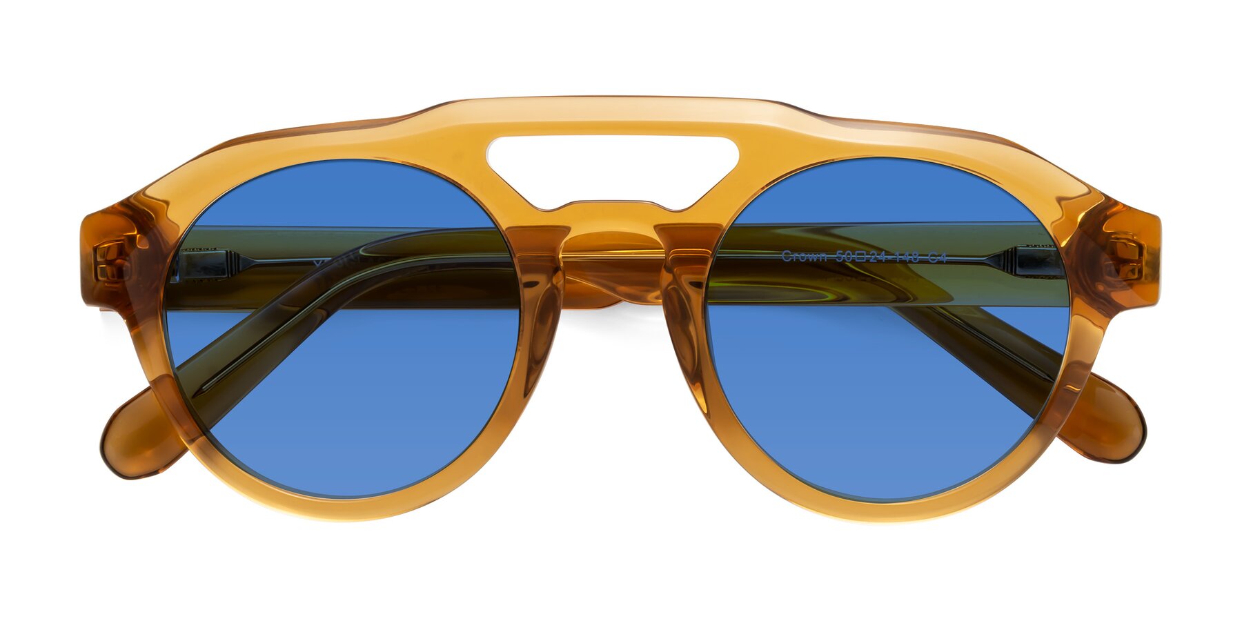 Folded Front of Crown in Amber with Blue Tinted Lenses