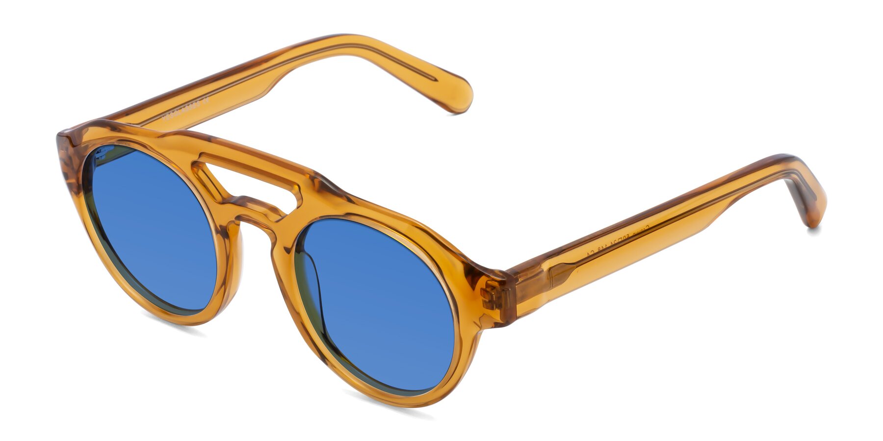 Angle of Crown in Amber with Blue Tinted Lenses
