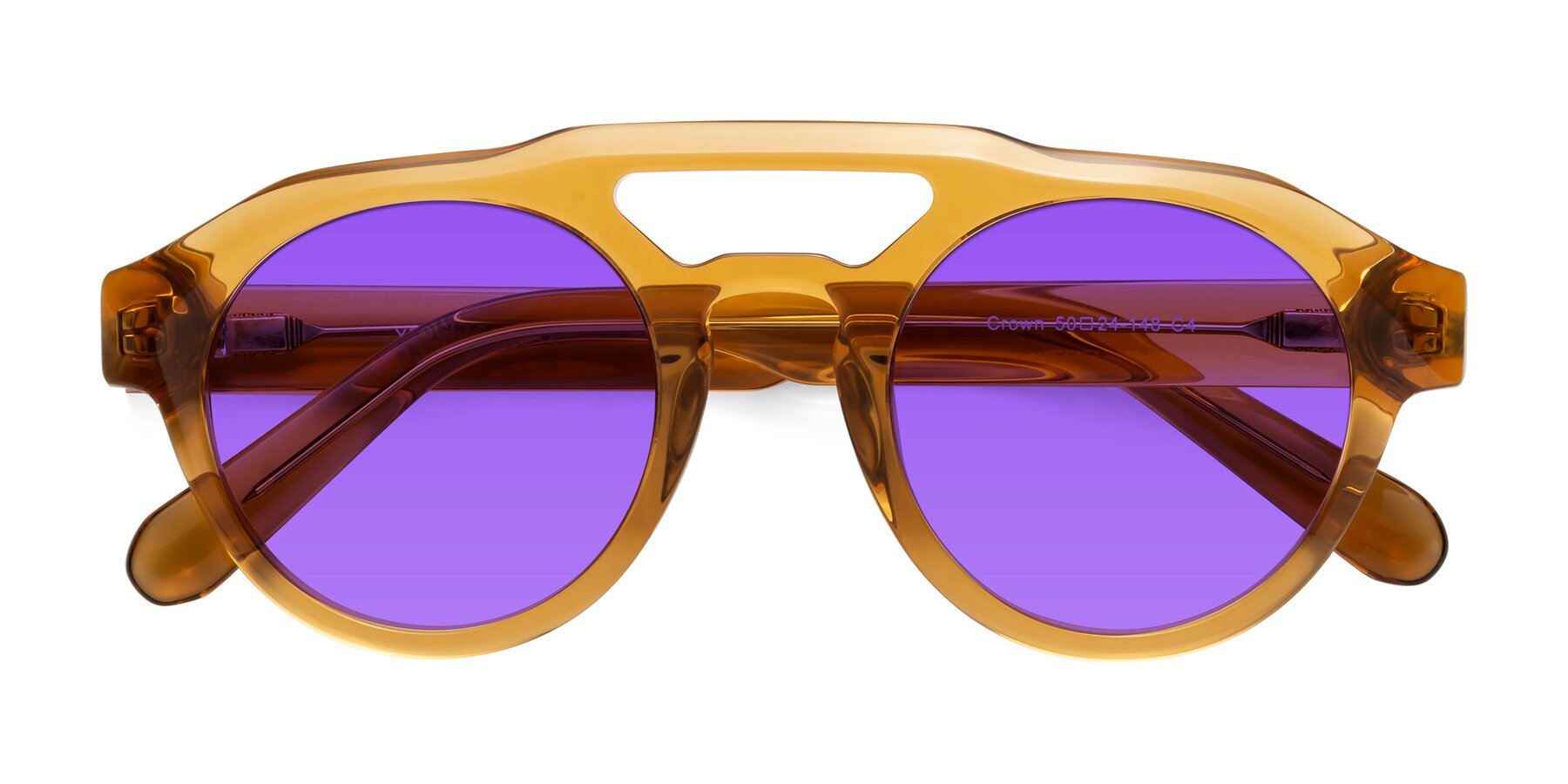 Folded Front of Crown in Amber with Purple Tinted Lenses