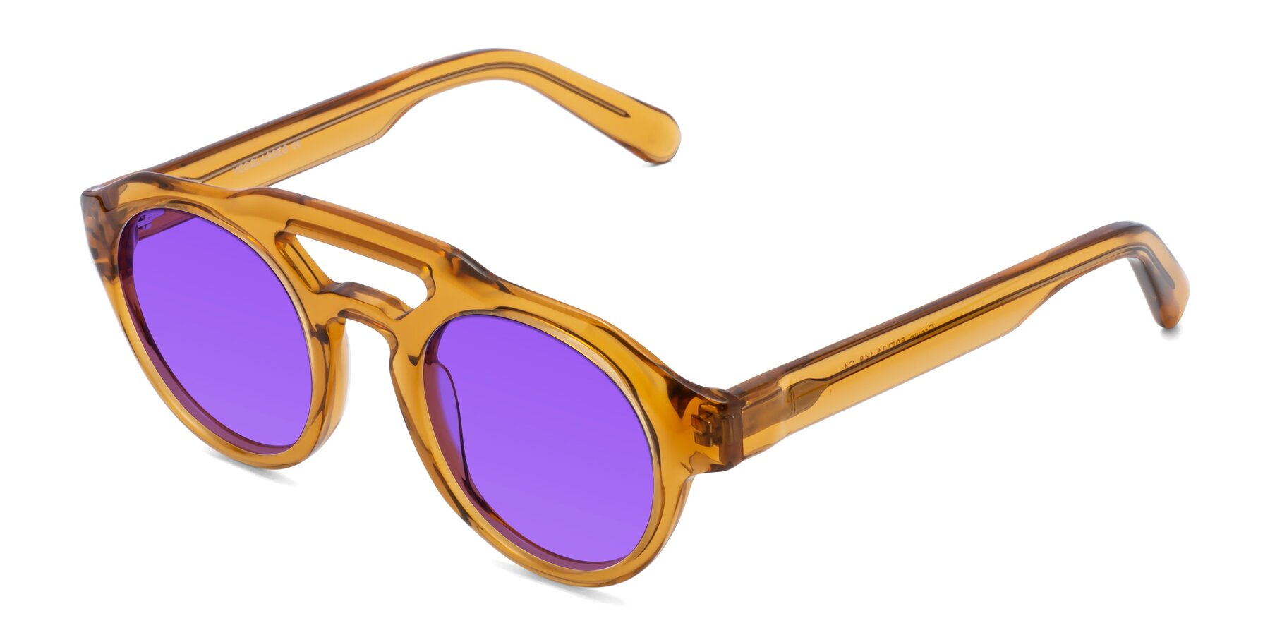 Angle of Crown in Amber with Purple Tinted Lenses