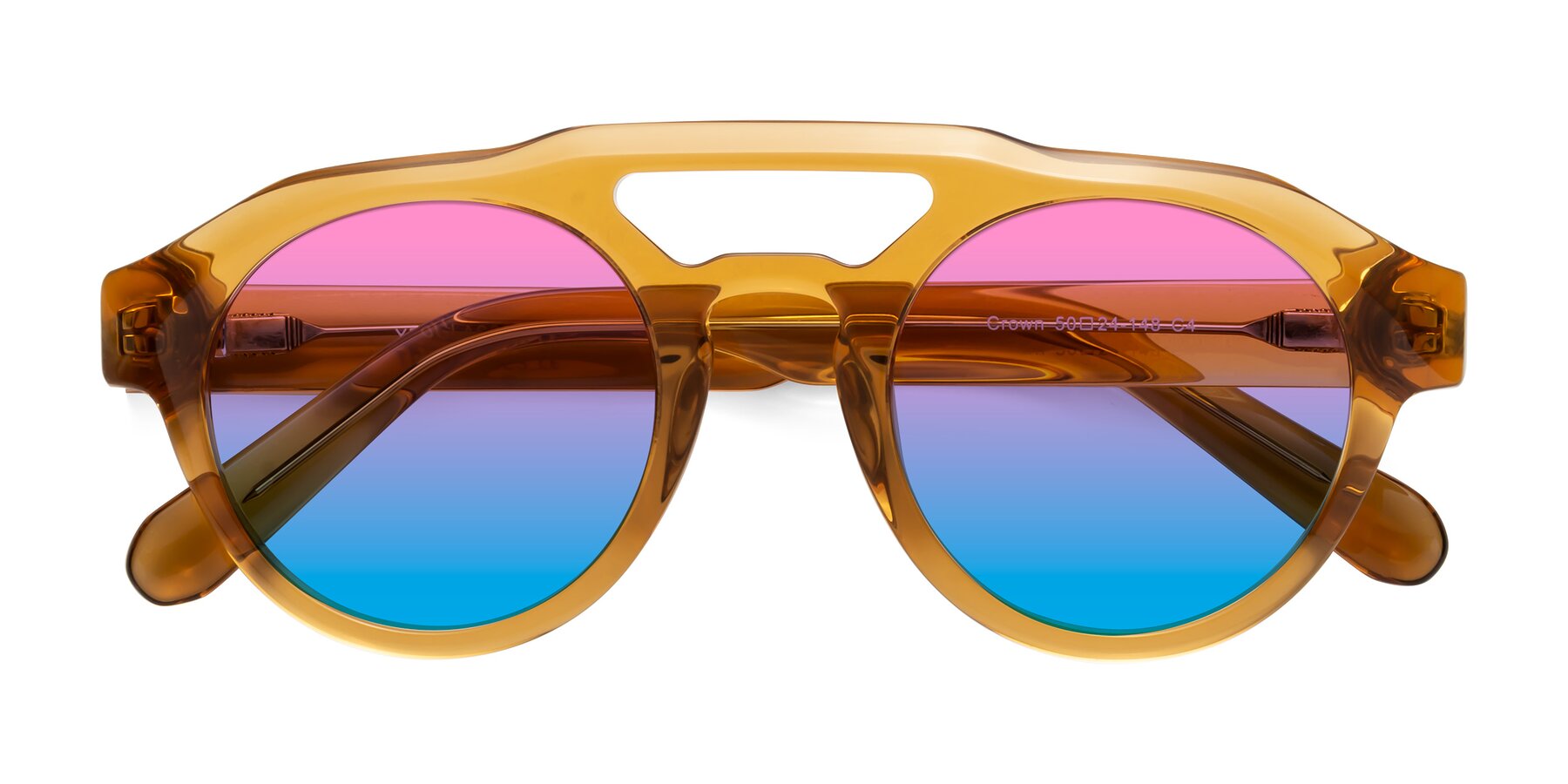 Folded Front of Crown in Amber with Pink / Blue Gradient Lenses