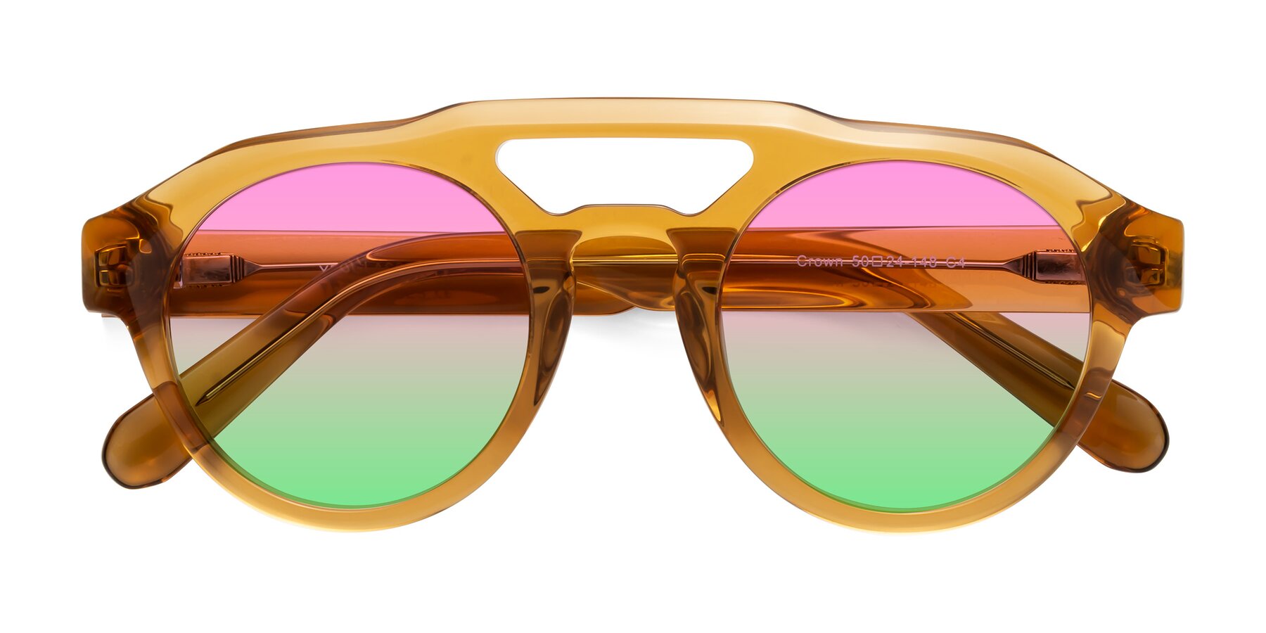 Folded Front of Crown in Amber with Pink / Green Gradient Lenses
