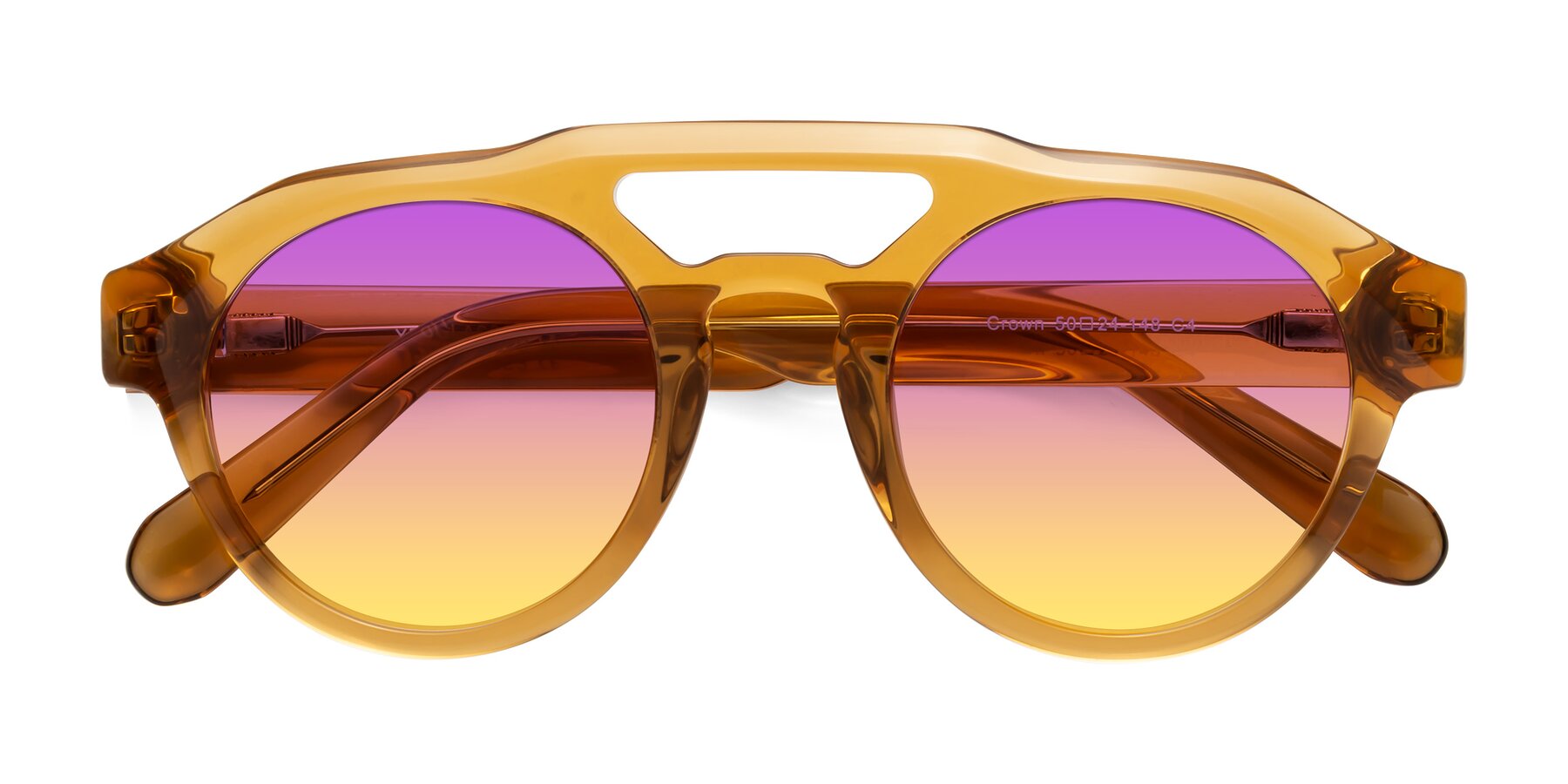 Folded Front of Crown in Amber with Purple / Yellow Gradient Lenses