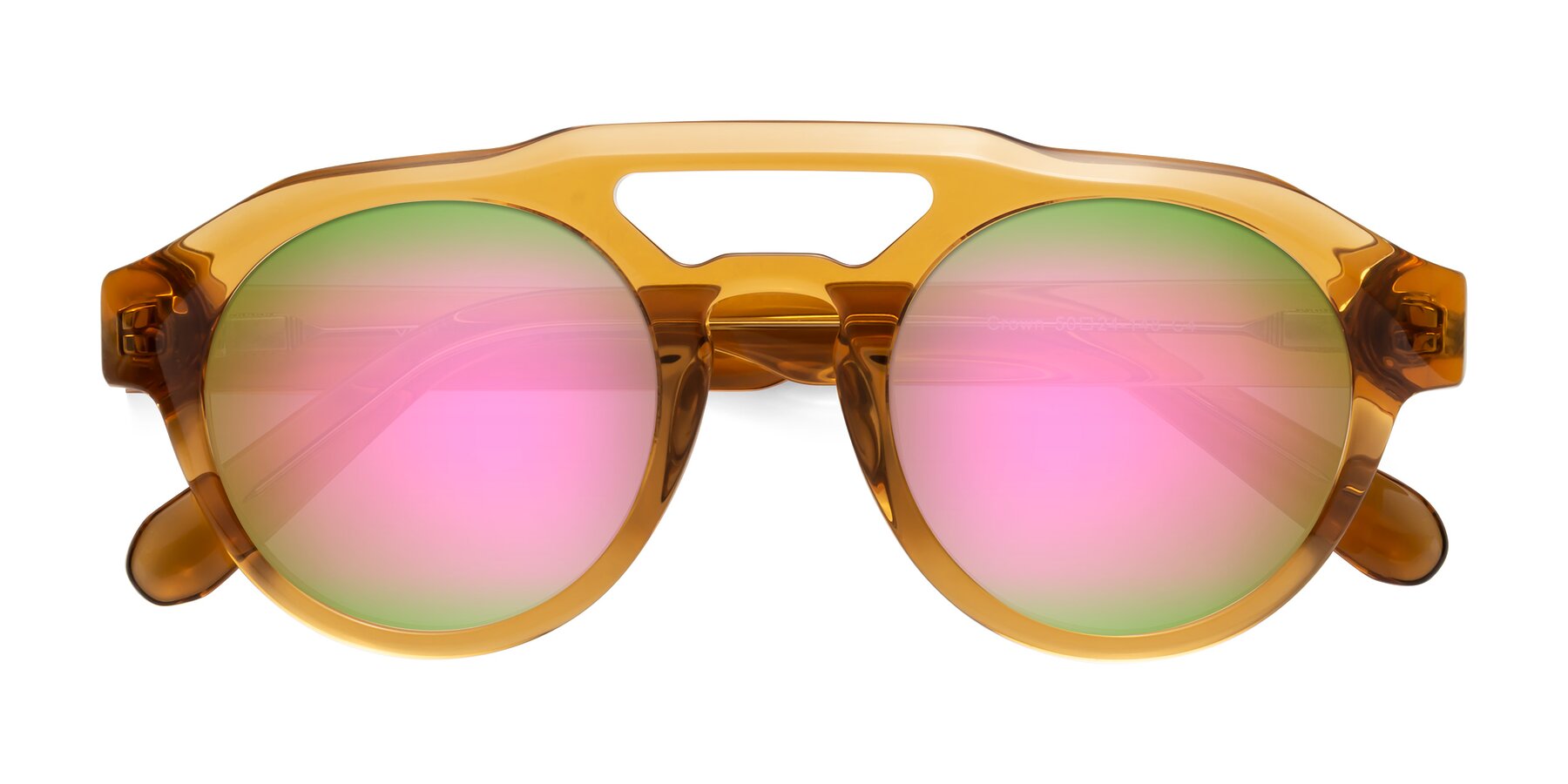 Folded Front of Crown in Amber with Pink Mirrored Lenses
