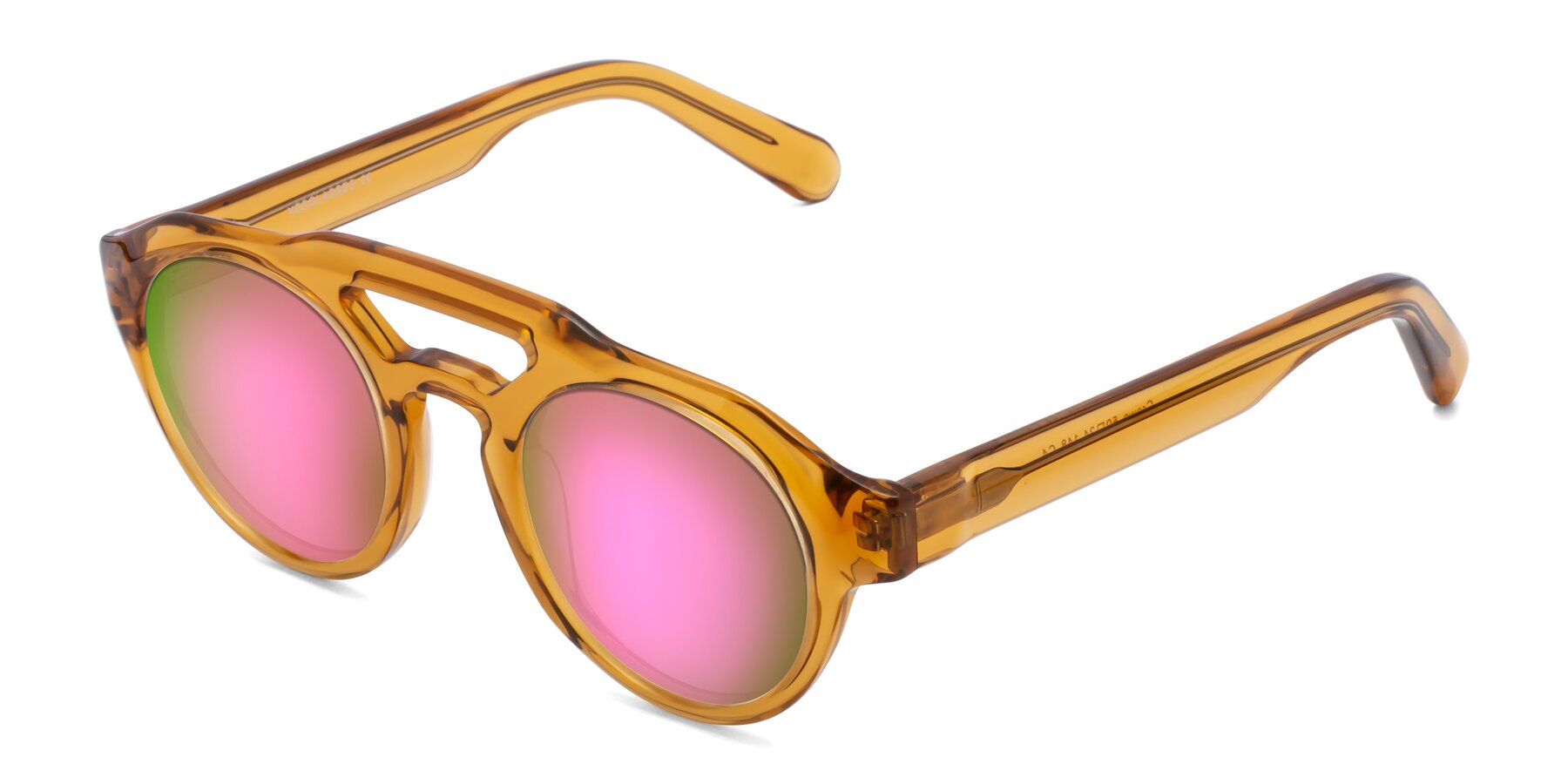 Angle of Crown in Amber with Pink Mirrored Lenses