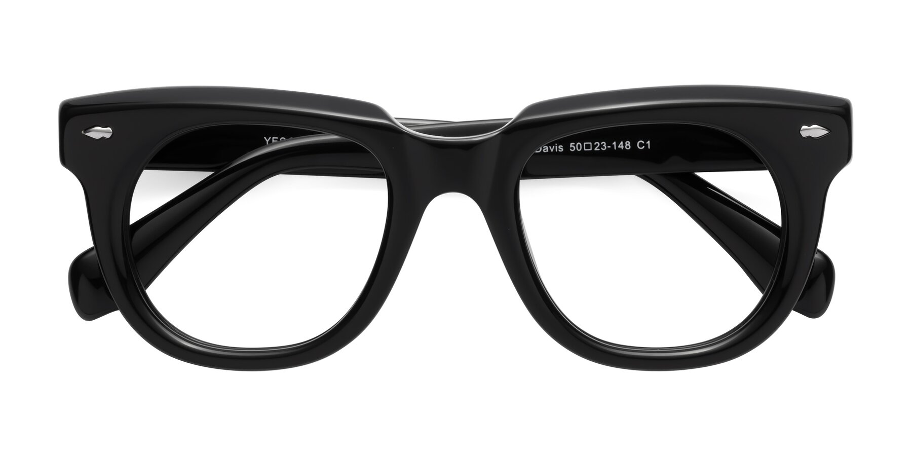 Folded Front of Davis in Black with Clear Eyeglass Lenses