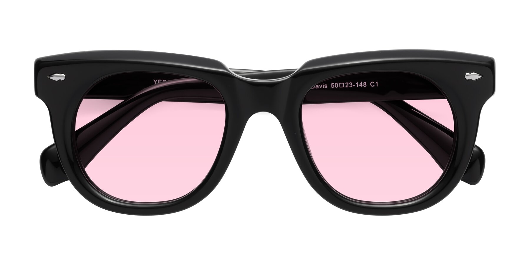 Folded Front of Davis in Black with Light Pink Tinted Lenses