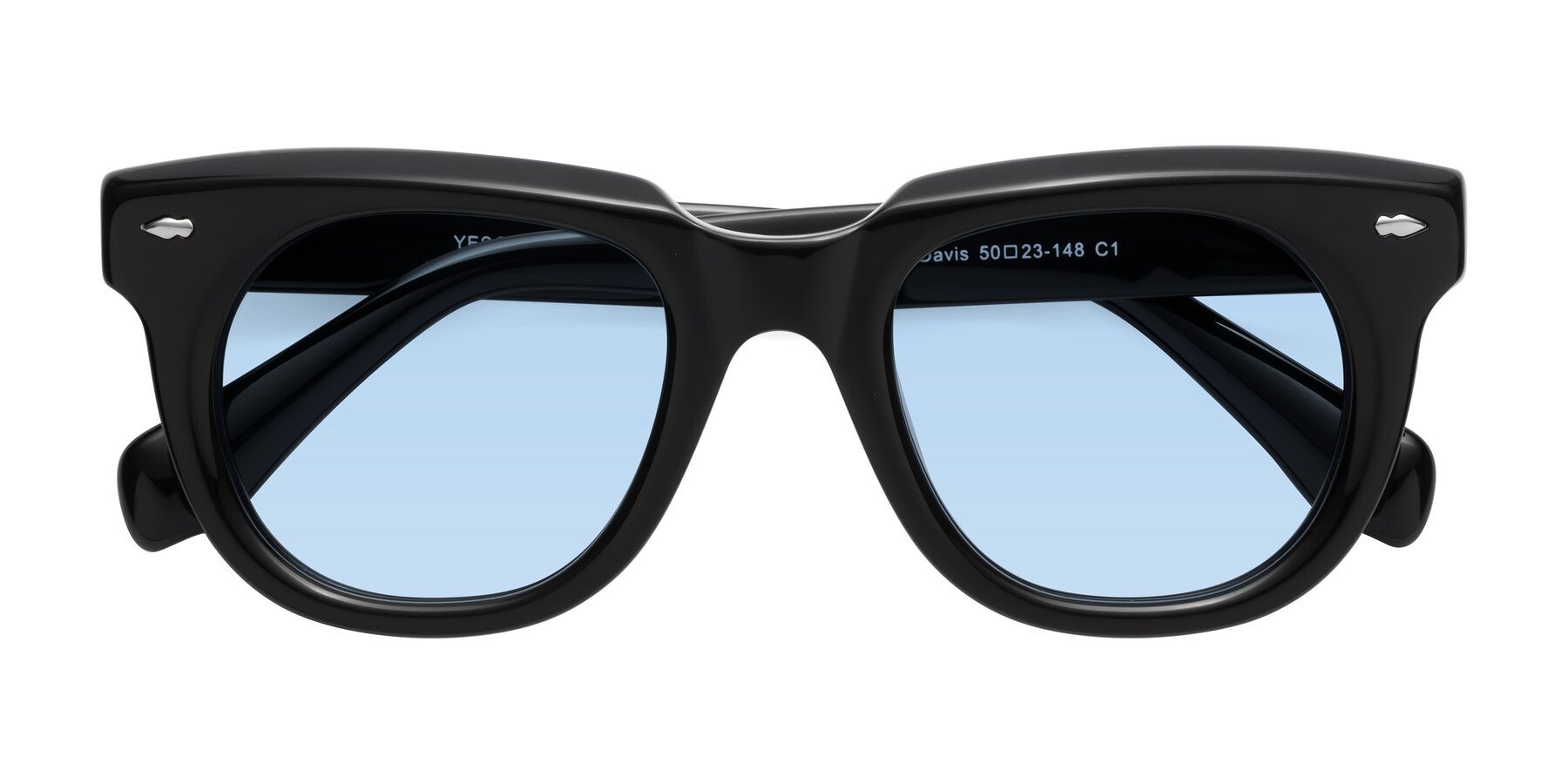 Folded Front of Davis in Black with Light Blue Tinted Lenses