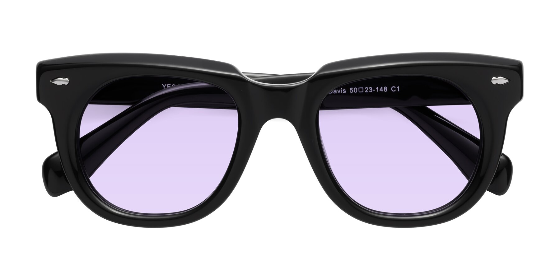 Folded Front of Davis in Black with Light Purple Tinted Lenses