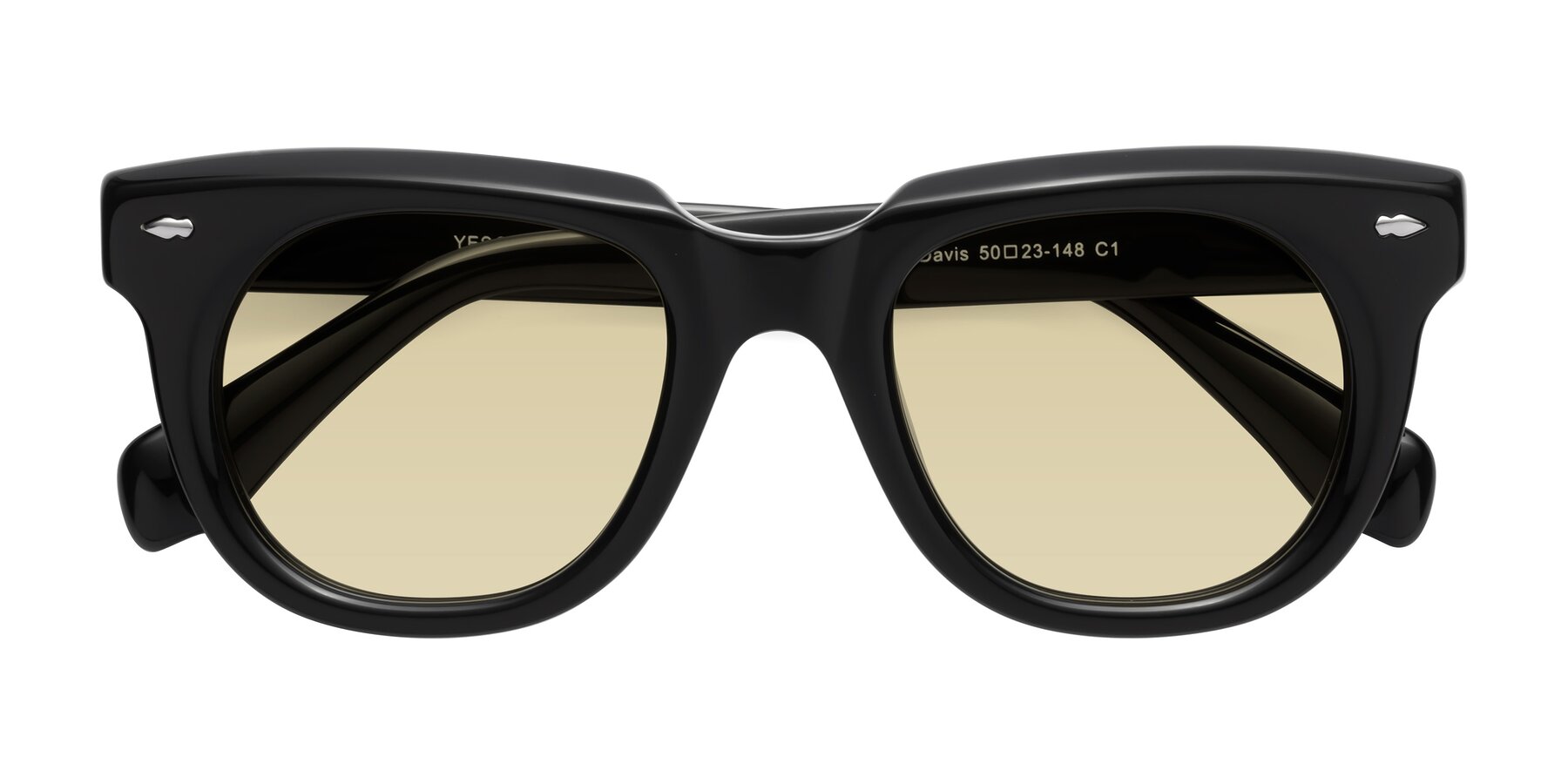 Folded Front of Davis in Black with Light Champagne Tinted Lenses