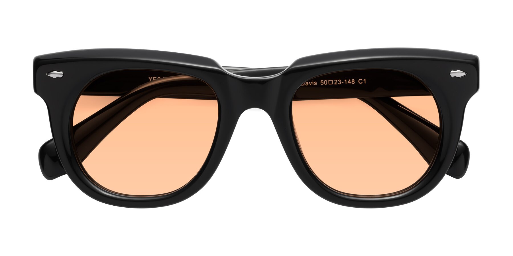 Folded Front of Davis in Black with Light Orange Tinted Lenses