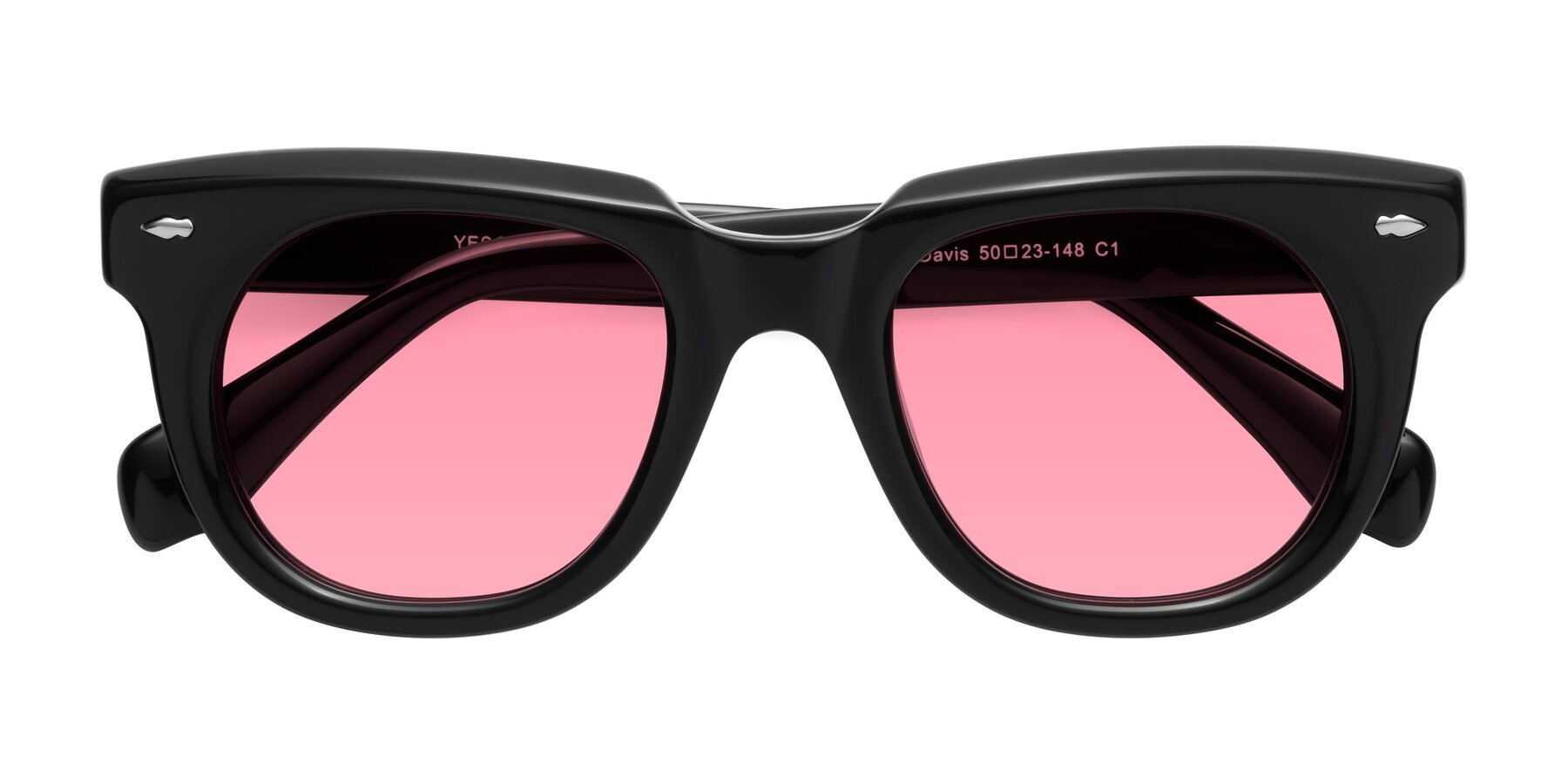 Folded Front of Davis in Black with Pink Tinted Lenses