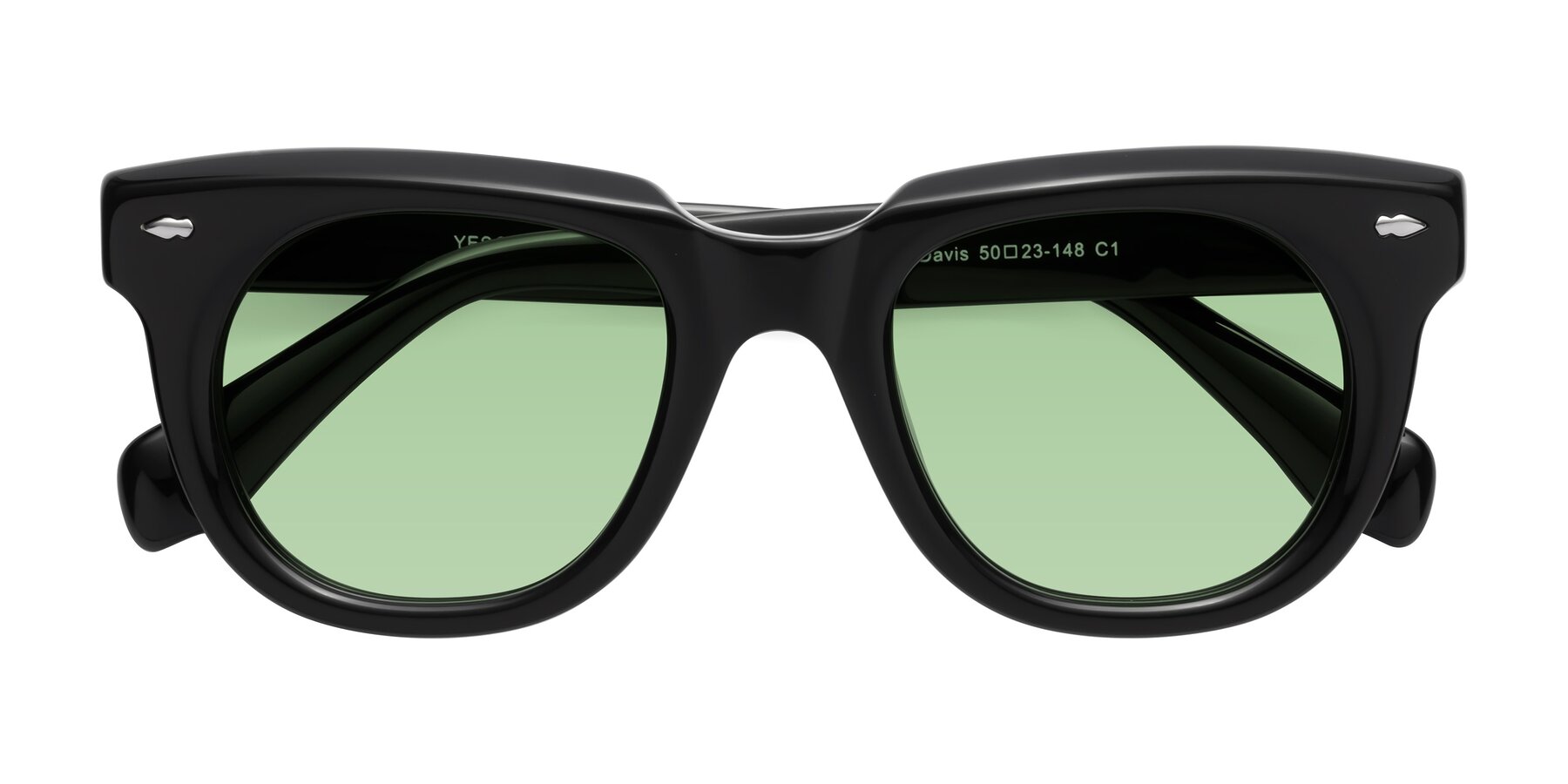 Folded Front of Davis in Black with Medium Green Tinted Lenses