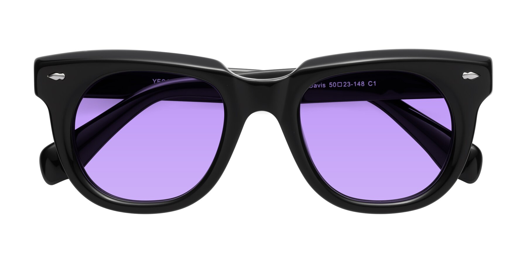 Folded Front of Davis in Black with Medium Purple Tinted Lenses