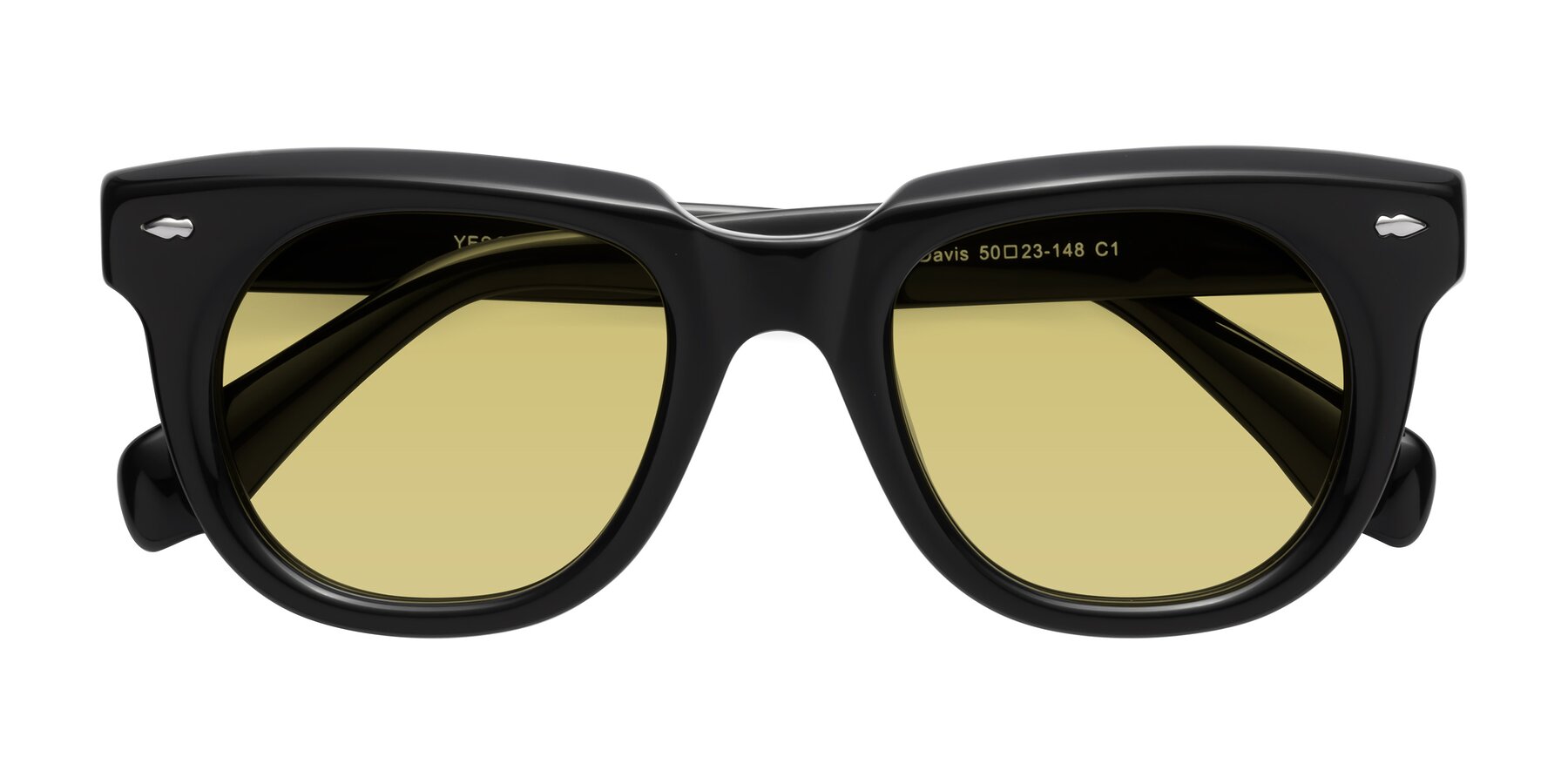 Folded Front of Davis in Black with Medium Champagne Tinted Lenses