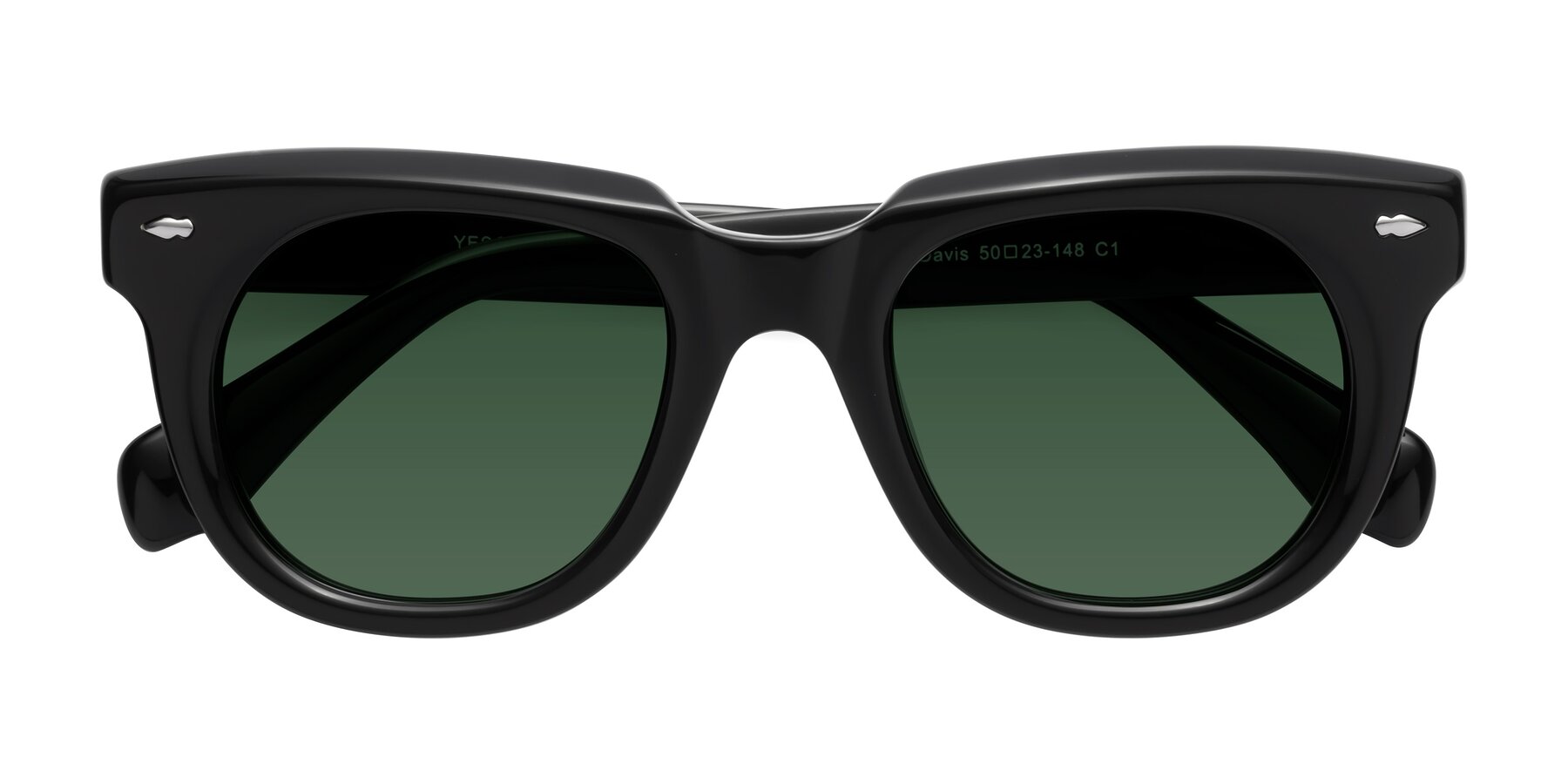 Folded Front of Davis in Black with Green Tinted Lenses