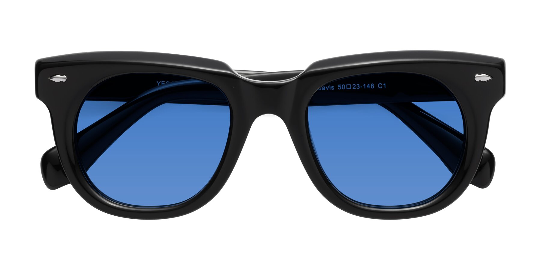 Folded Front of Davis in Black with Blue Tinted Lenses